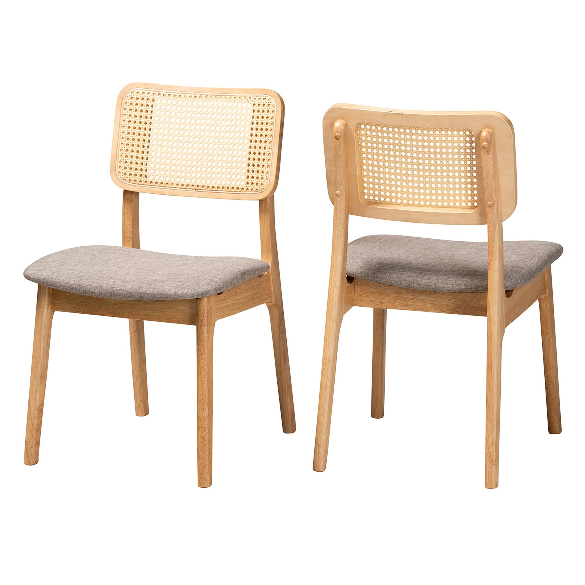 Dannon Mid-Century Modern Grey Fabric and Ntural Oak Finished Wood 2-Piece Dining Chair Set
