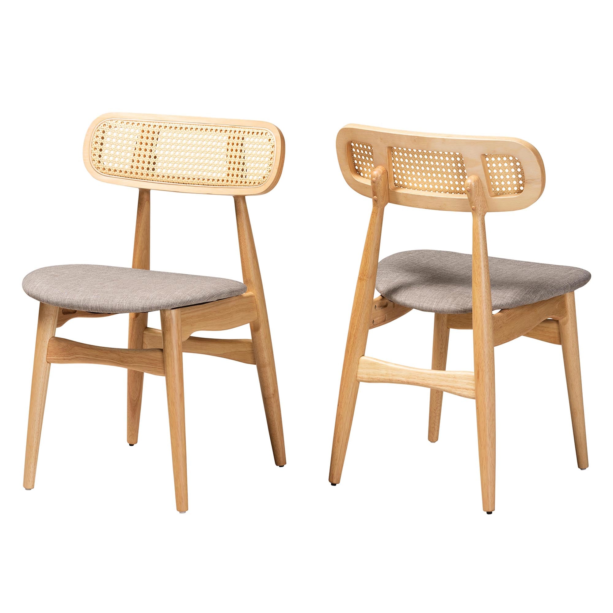 Tarana Mid-Century Modern Grey Fabric and Natural Oak Finished Wood 2-Piece Dining Chair Set