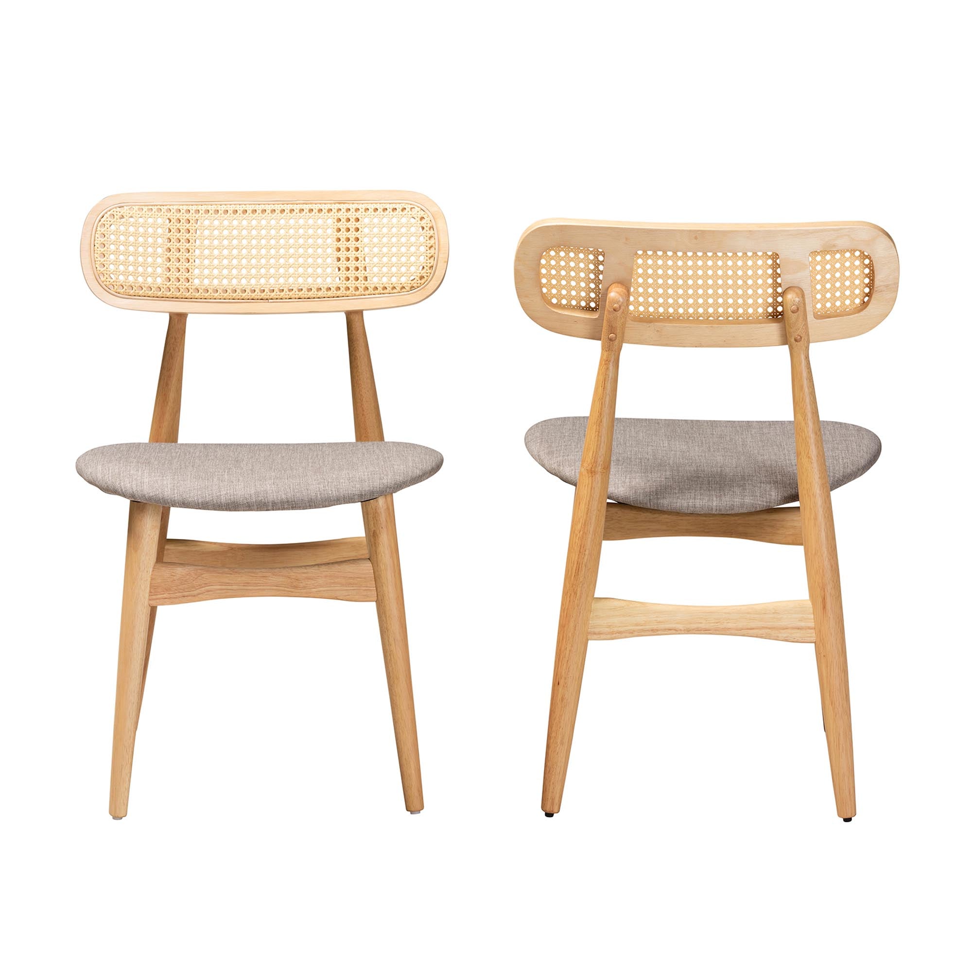 Tarana Mid-Century Modern Grey Fabric and Natural Oak Finished Wood 2-Piece Dining Chair Set