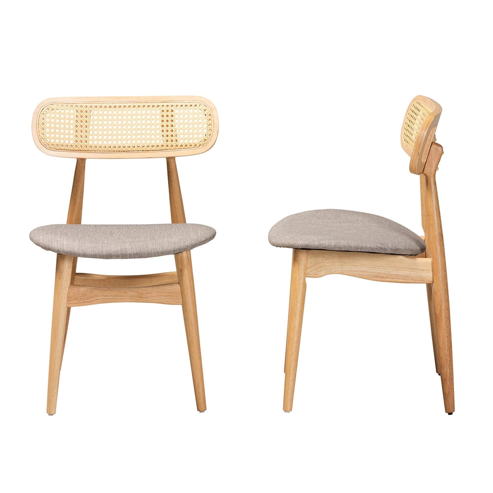 Tarana Mid-Century Modern Grey Fabric and Natural Oak Finished Wood 2-Piece Dining Chair Set