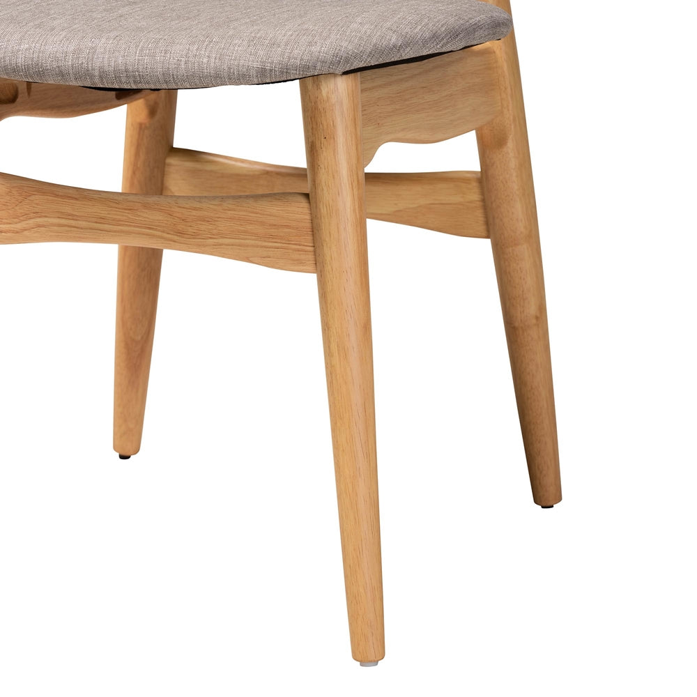 Tarana Mid-Century Modern Grey Fabric and Natural Oak Finished Wood 2-Piece Dining Chair Set