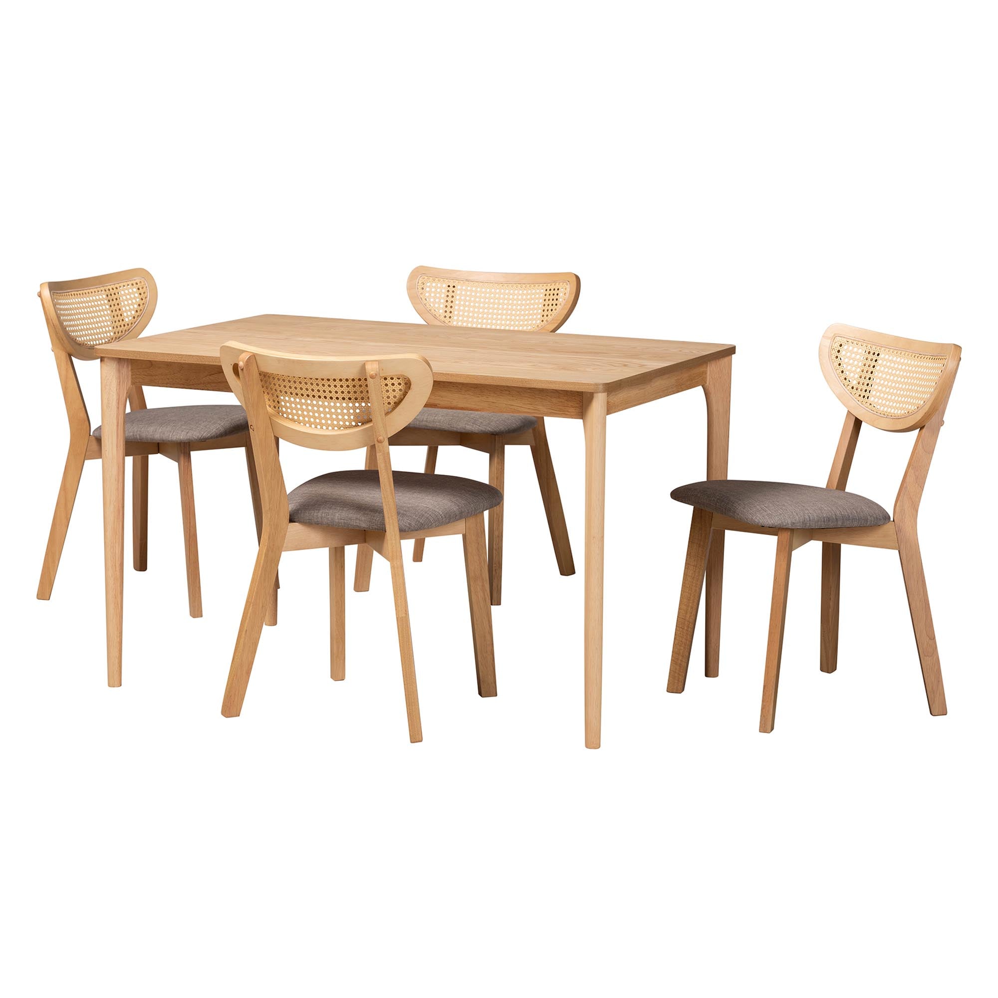 Dannell Mid-Century Modern Grey Fabric and Natural Oak Finished Wood 5-Piece Dining Set