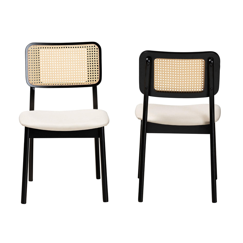 Dannon Mid-Century Modern Cream Fabric and Black Finished Wood 2-Piece Dining Chair Set