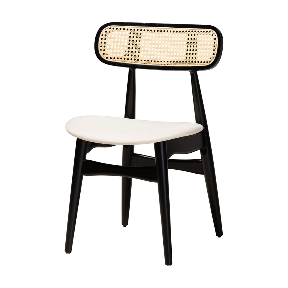 Tarana Mid-Century Modern Cream Fabric and Black Finished Wood 7-Piece Dining Set