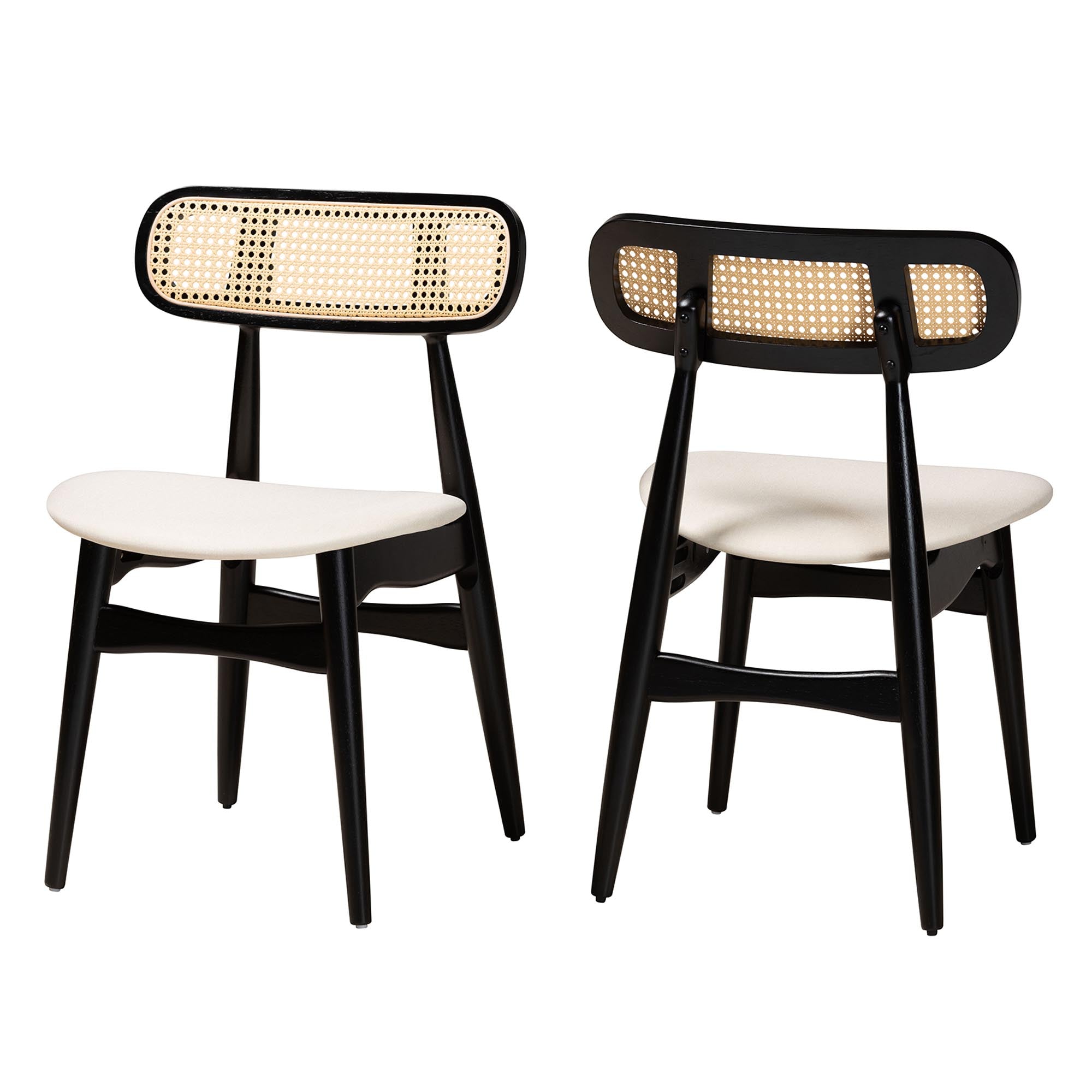 Tarana Mid-Century Modern Cream Fabric and Black Finished Wood 2-Piece Dining Chair Set