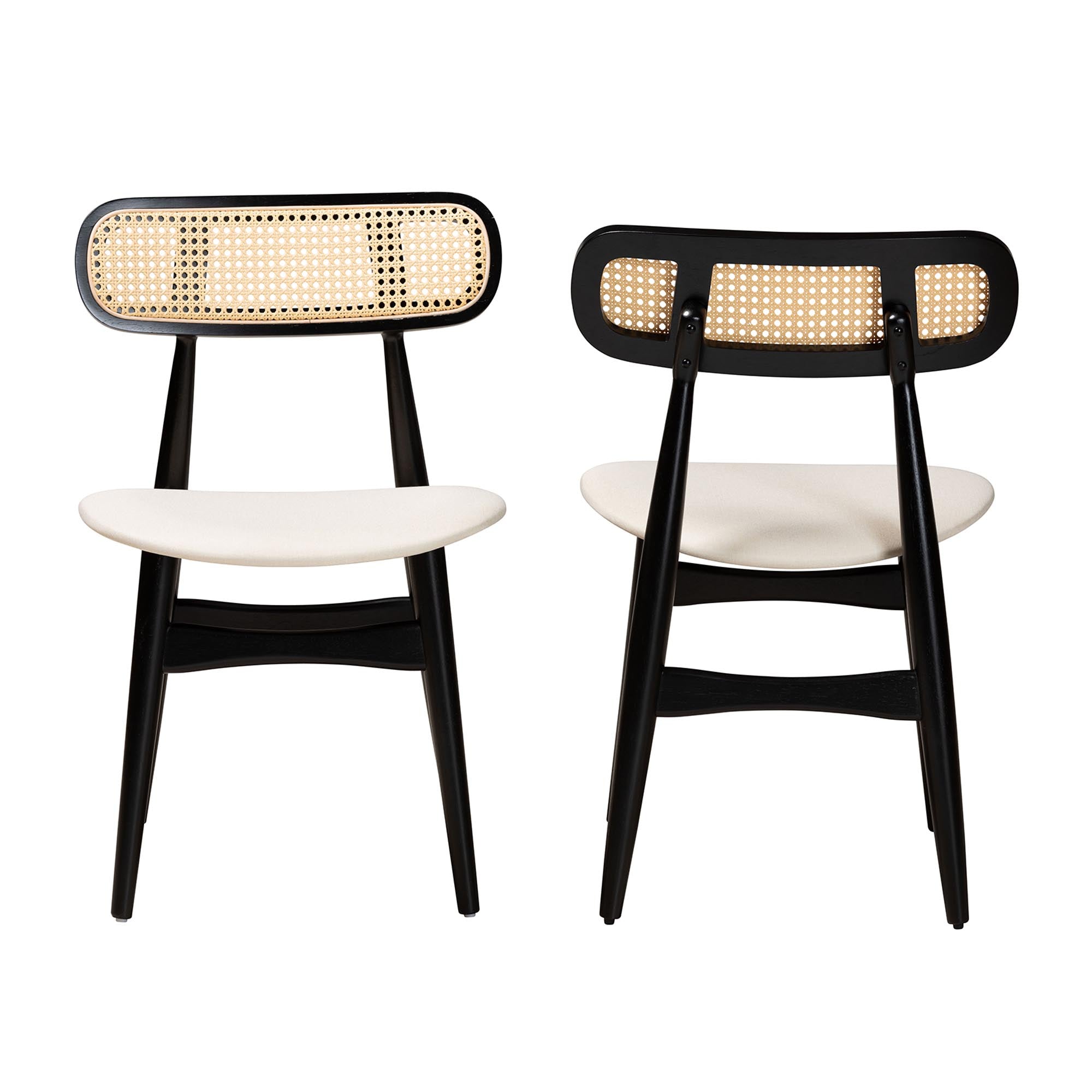 Tarana Mid-Century Modern Cream Fabric and Black Finished Wood 2-Piece Dining Chair Set