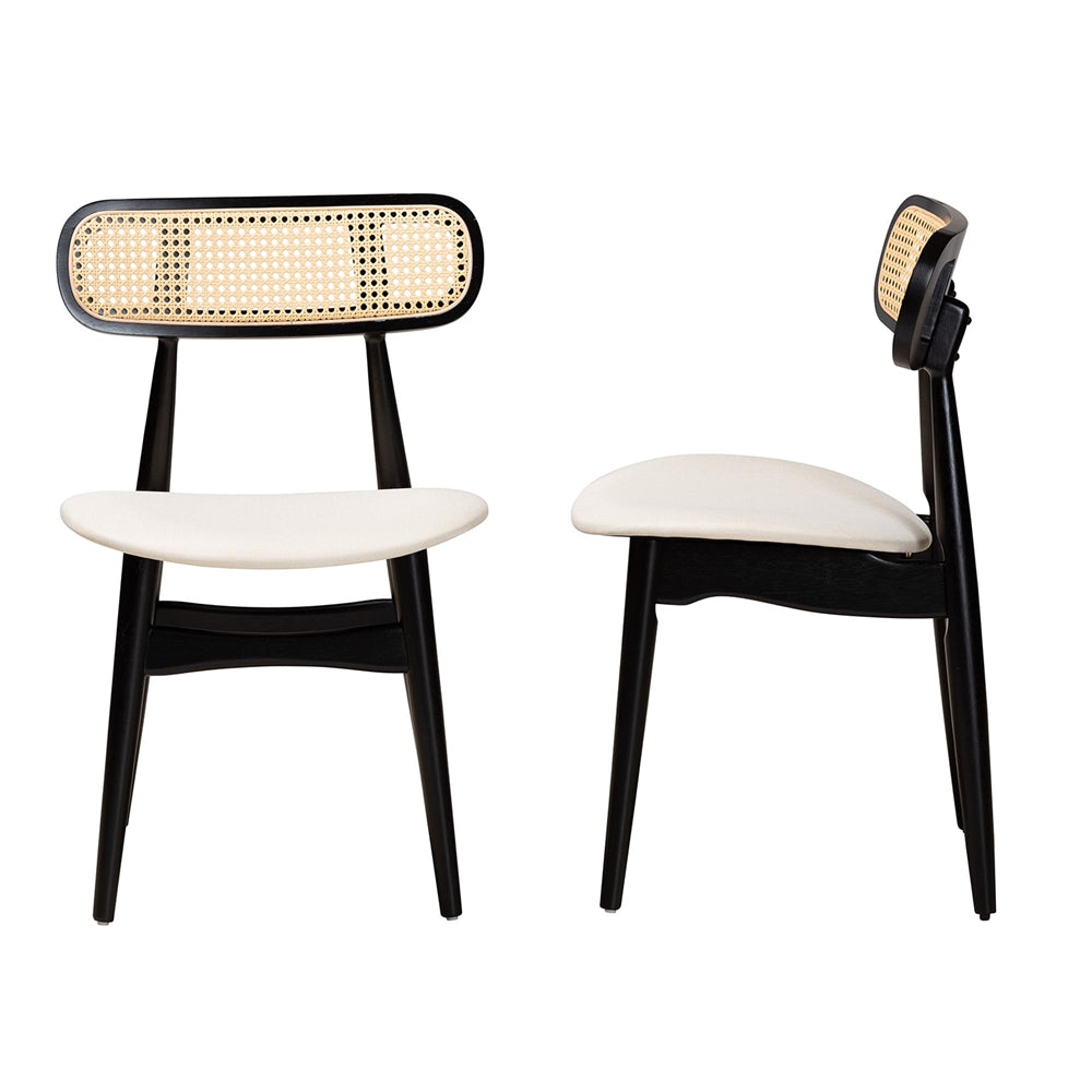 Tarana Mid-Century Modern Cream Fabric and Black Finished Wood 2-Piece Dining Chair Set