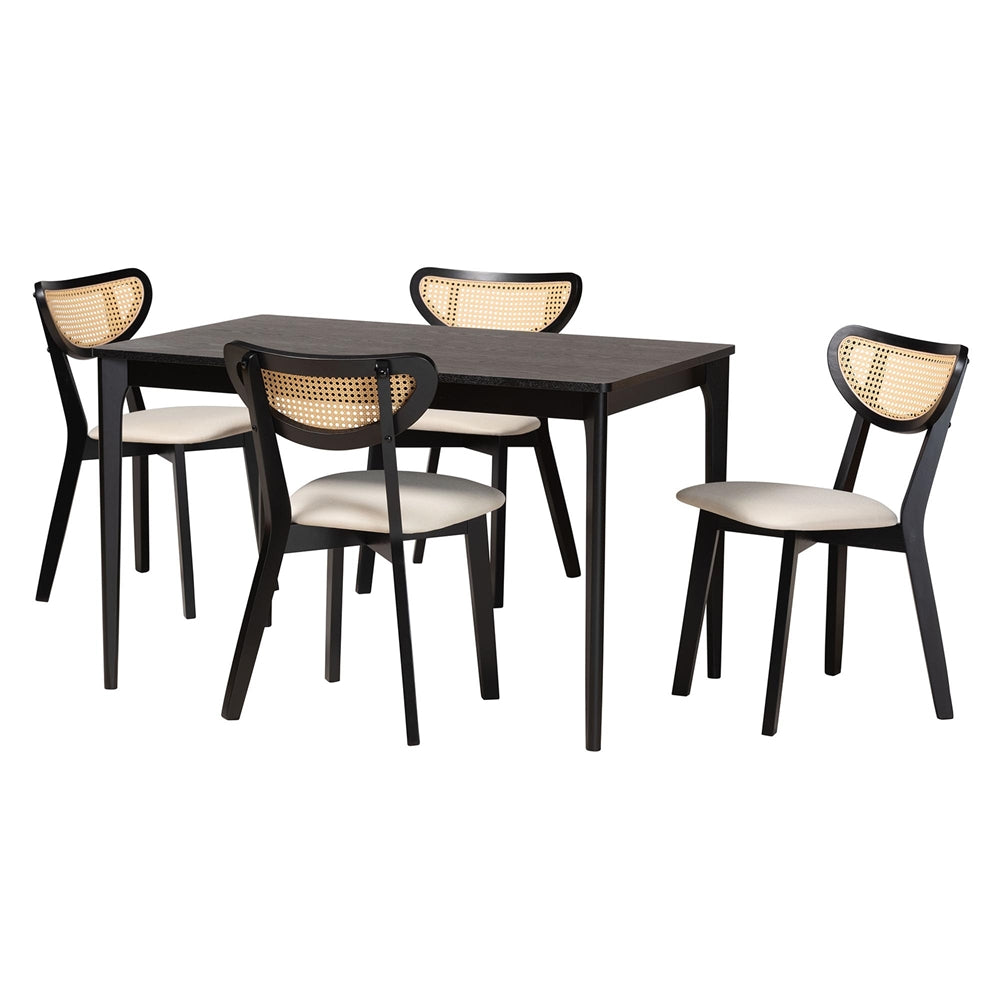 Dannell Mid-Century Modern Cream Fabric and Black Finished Wood 5-Piece Dining Set