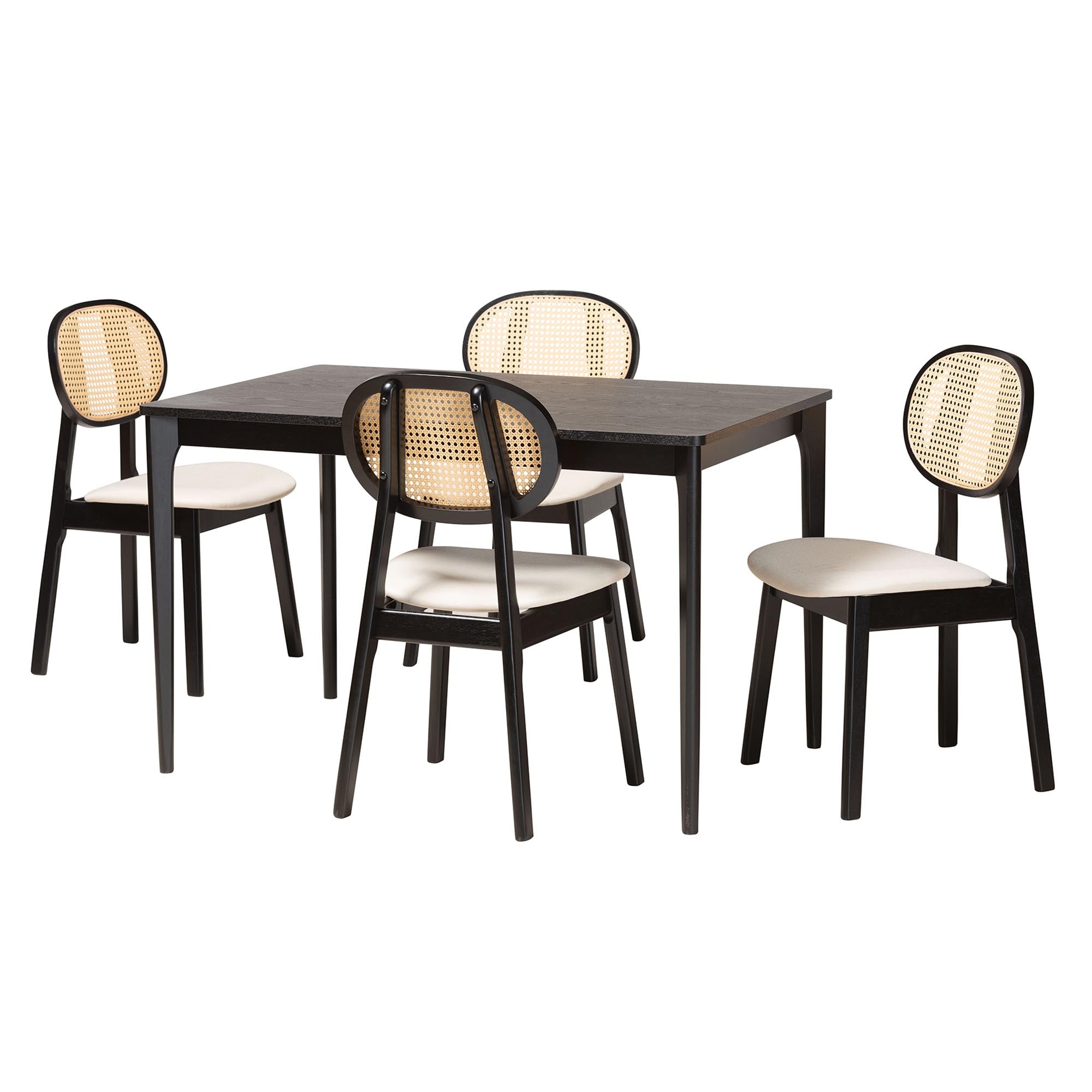 Darrion Mid-Century Modern Cream Fabric and Black Finished Wood 5-Piece Dining Set