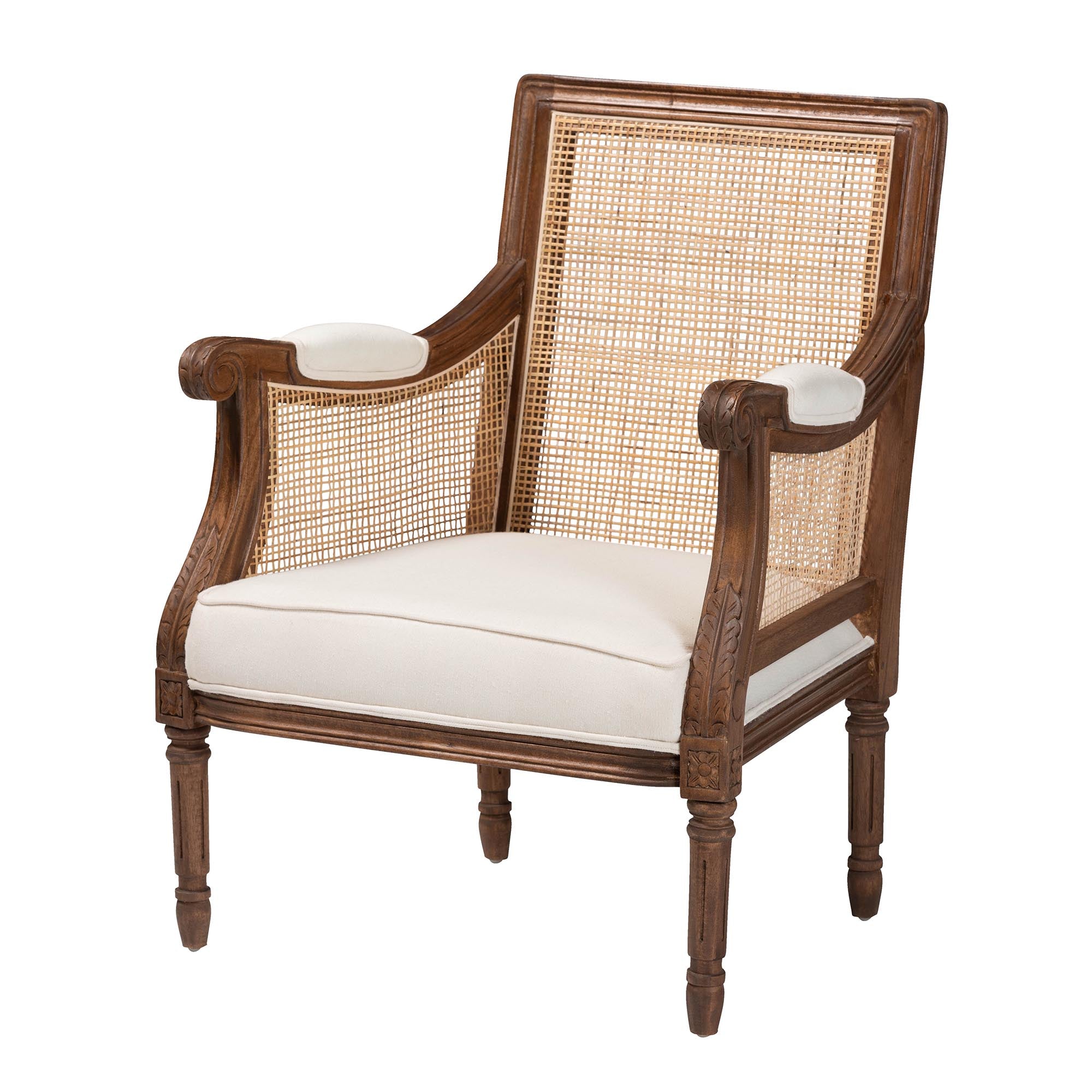 bali & pari Desmond Traditional French Beige Fabric and Walnut Brown Finished Wood Accent Chair