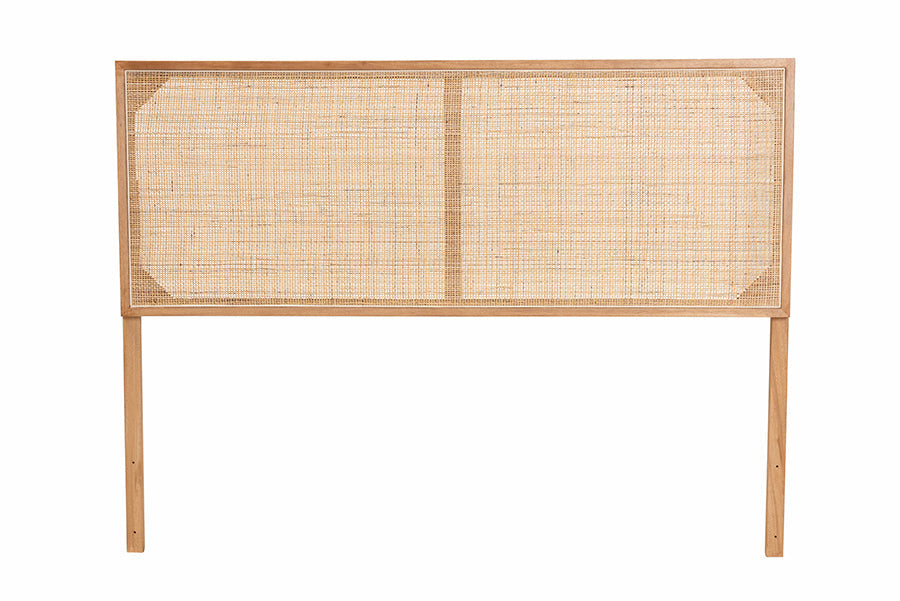 bali & pari Aurelia Modern Bohemian Natural Brown Finished Bayur Wood and Rattan Queen Size Headboard