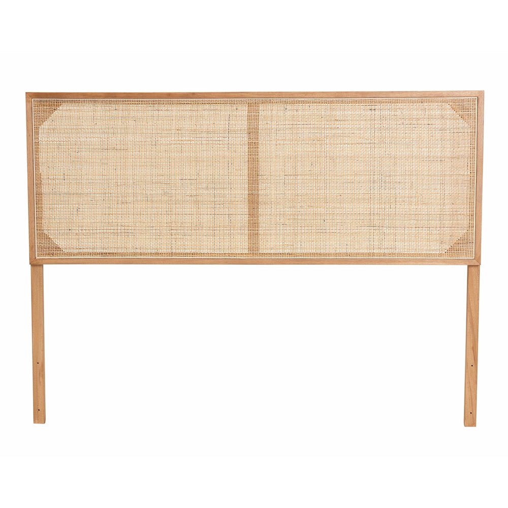Aurelia Modern Bohemian Natural Brown Finished Bayur Wood and Rattan Queen Size Headboard