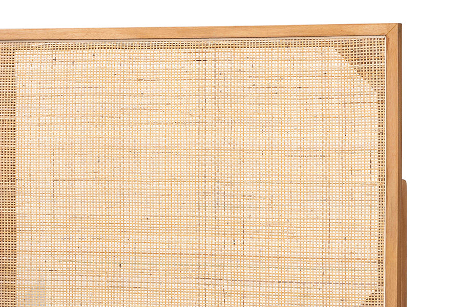 bali & pari Aurelia Modern Bohemian Natural Brown Finished Bayur Wood and Rattan Queen Size Headboard
