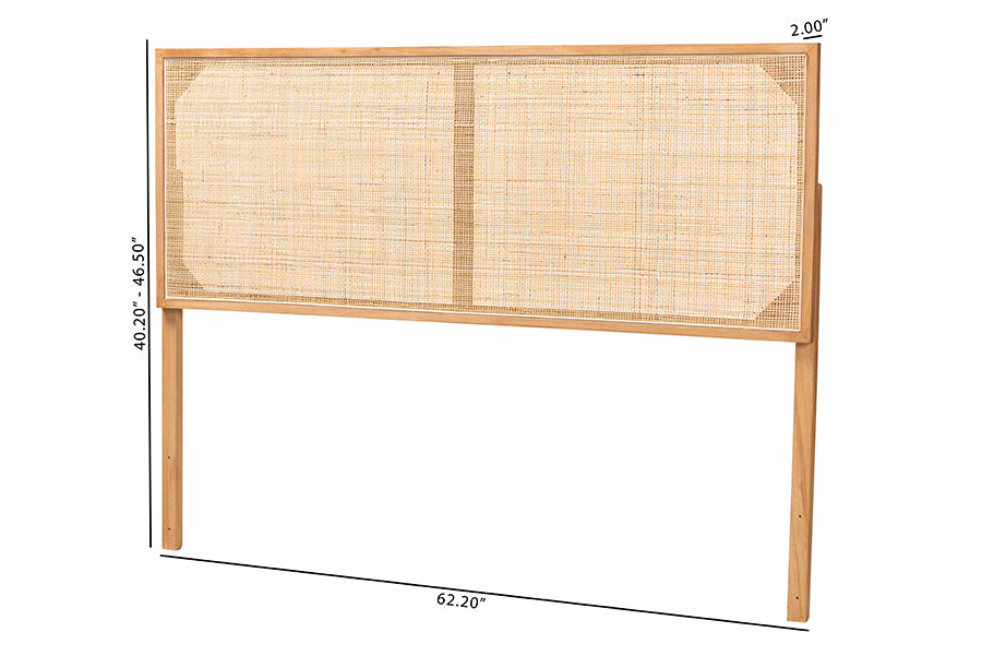 bali & pari Aurelia Modern Bohemian Natural Brown Finished Bayur Wood and Rattan Queen Size Headboard