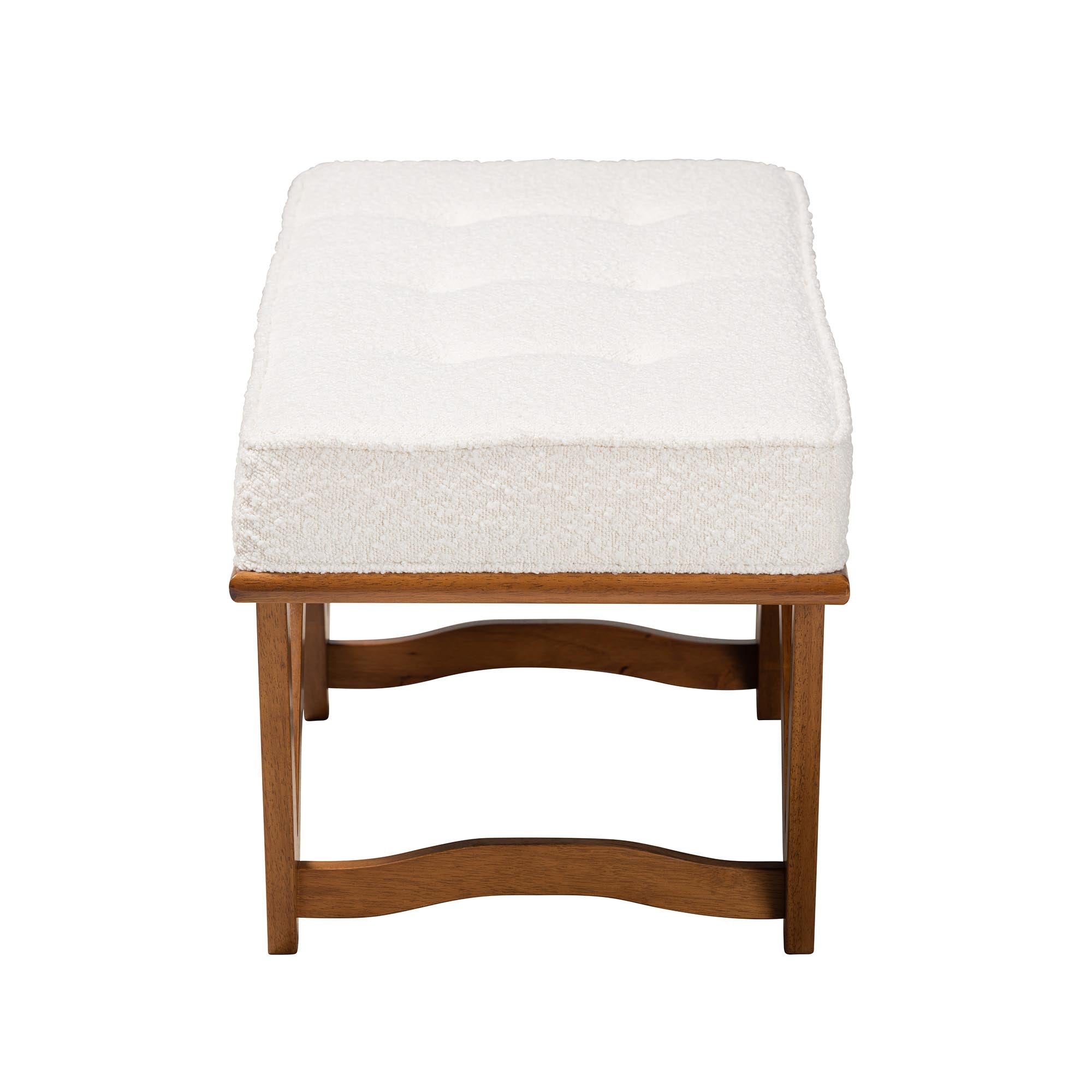 Chenoa Japandi Cream Boucle Fabric and Walnut Brown Finished Wood Bench