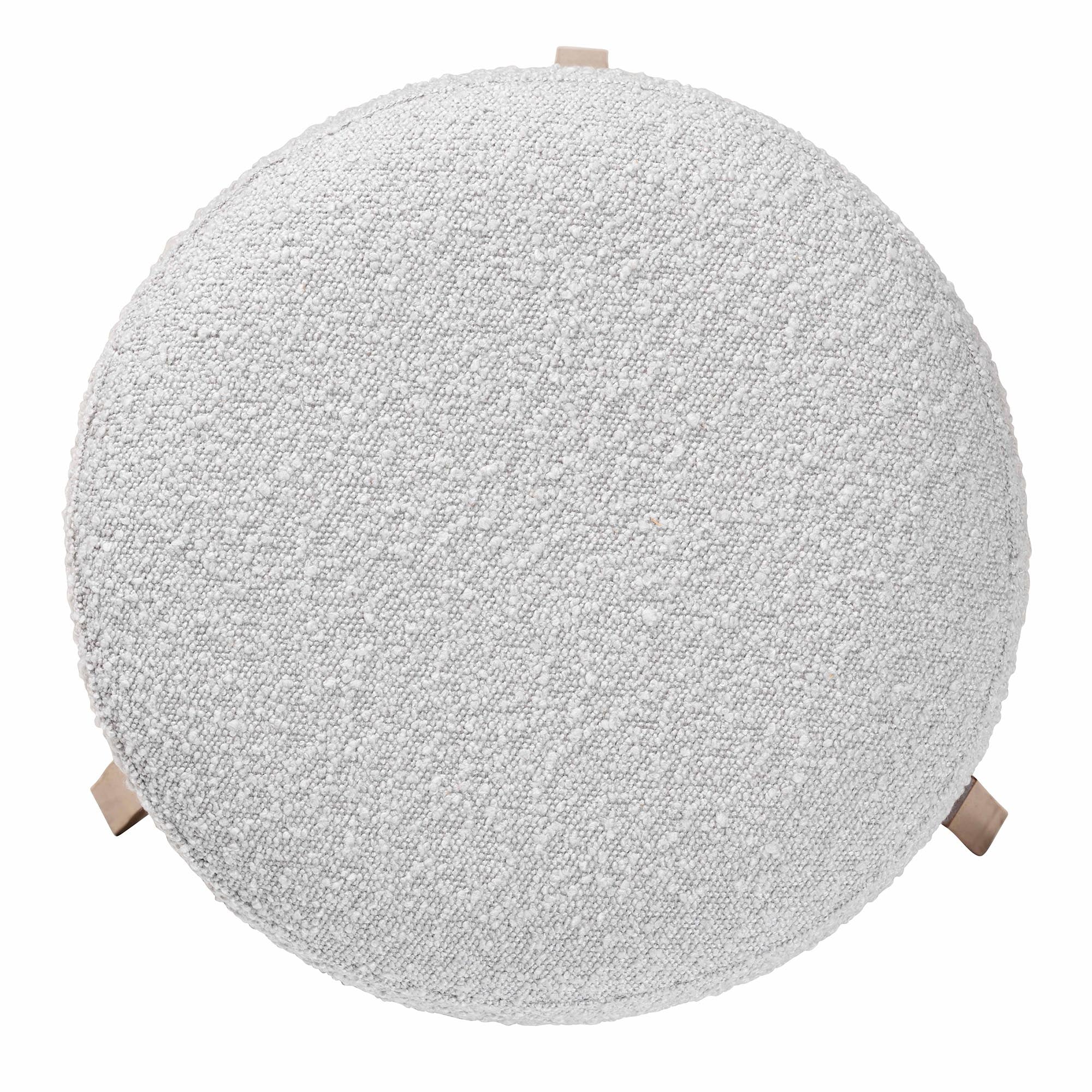 Elkie Japandi Light Grey Boucle Fabric and Walnut Brown Finished Wood Ottoman Footstool