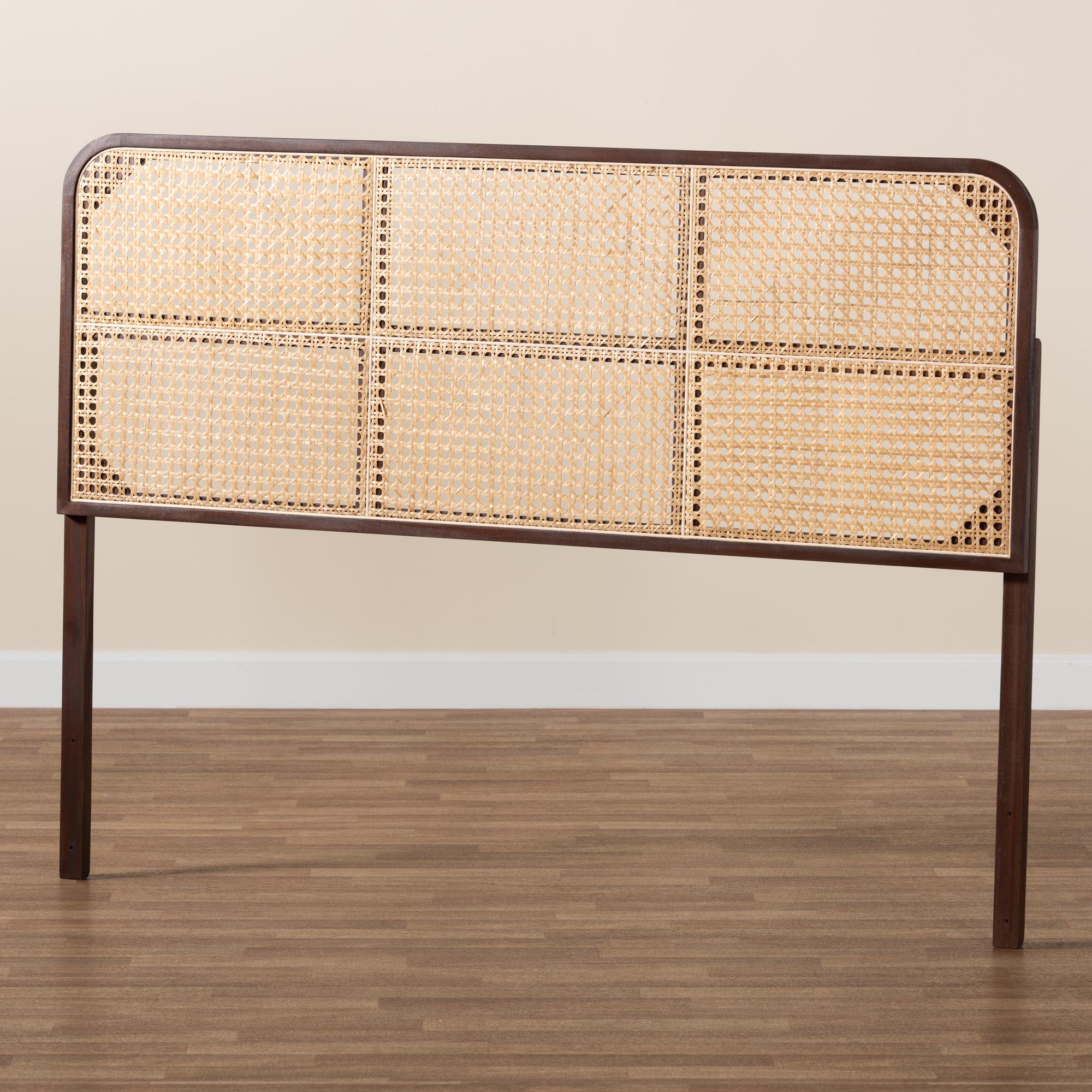 Lainer Modern Bohemian Dark Brown Finished Bayur Wood and Natural Bamboo Queen Size Headboard