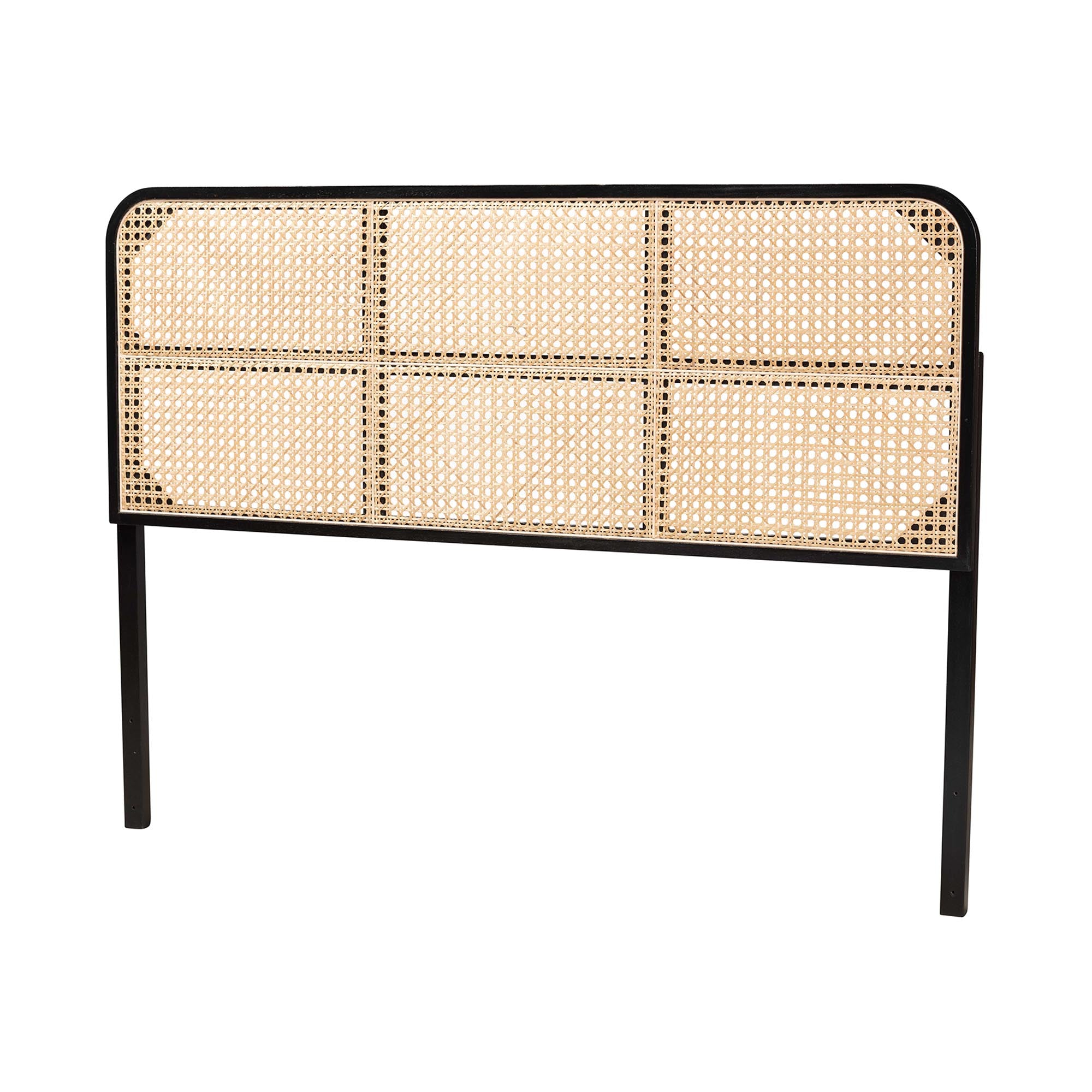 bali & pari Lainer Modern Bohemian Black Finished Bayur Wood and Natural Bamboo Queen Size Headboard