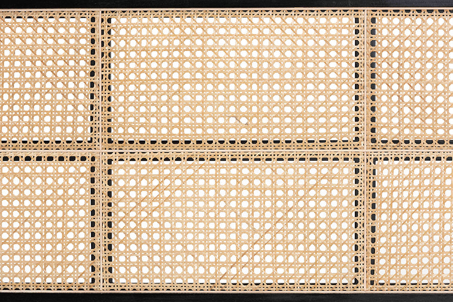 bali & pari Lainer Modern Bohemian Black Finished Bayur Wood and Natural Bamboo Queen Size Headboard