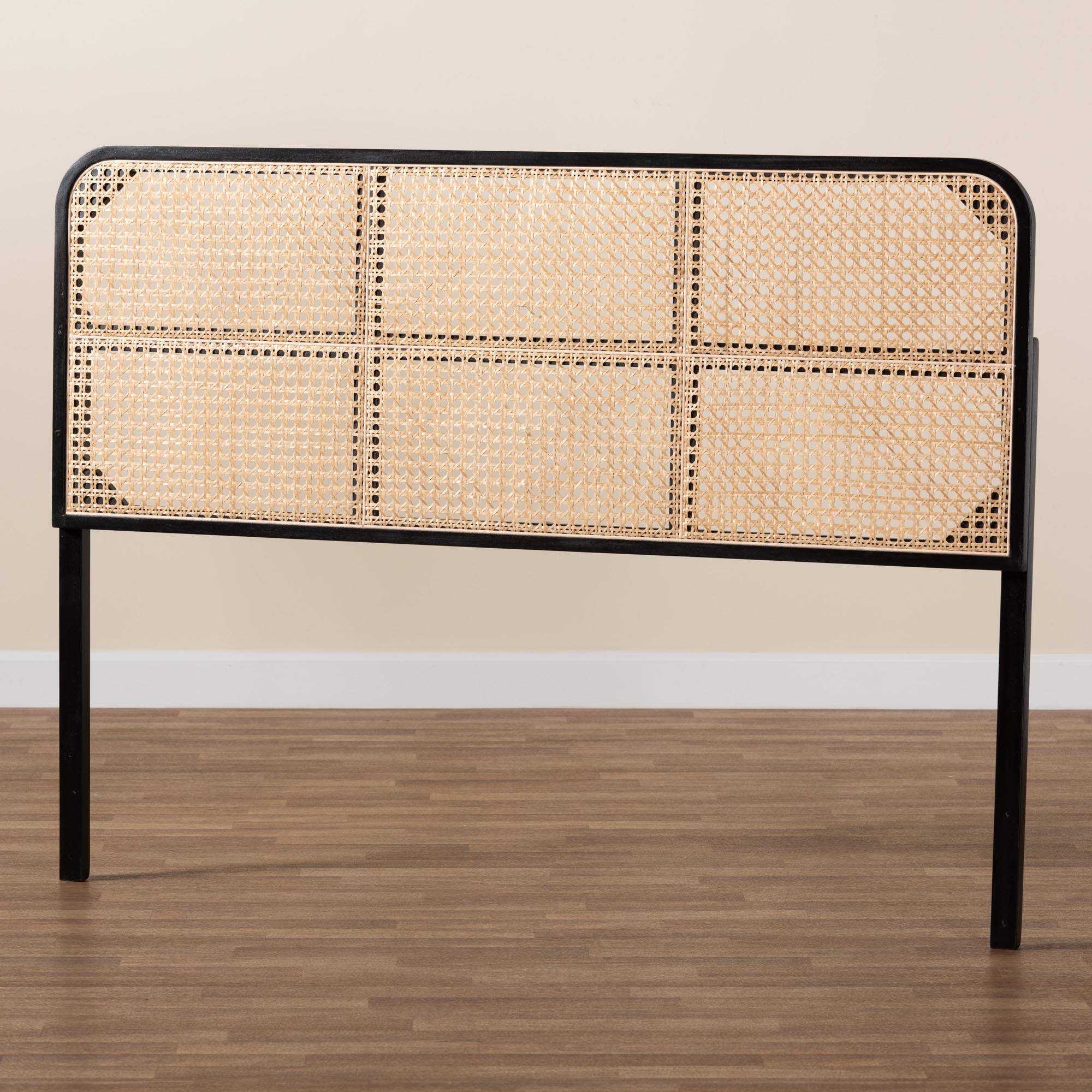Lainer Modern Bohemian Black Finished Bayur Wood and Natural Bamboo Queen Size Headboard