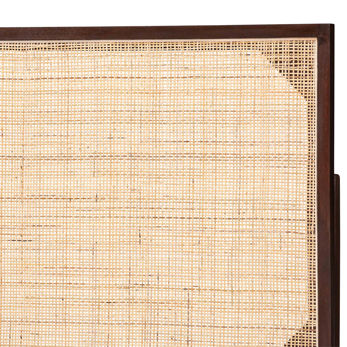 Aurelia Modern Bohemian Dark Brown Finished Bayur Wood and Natural Rattan Queen Size Headboard