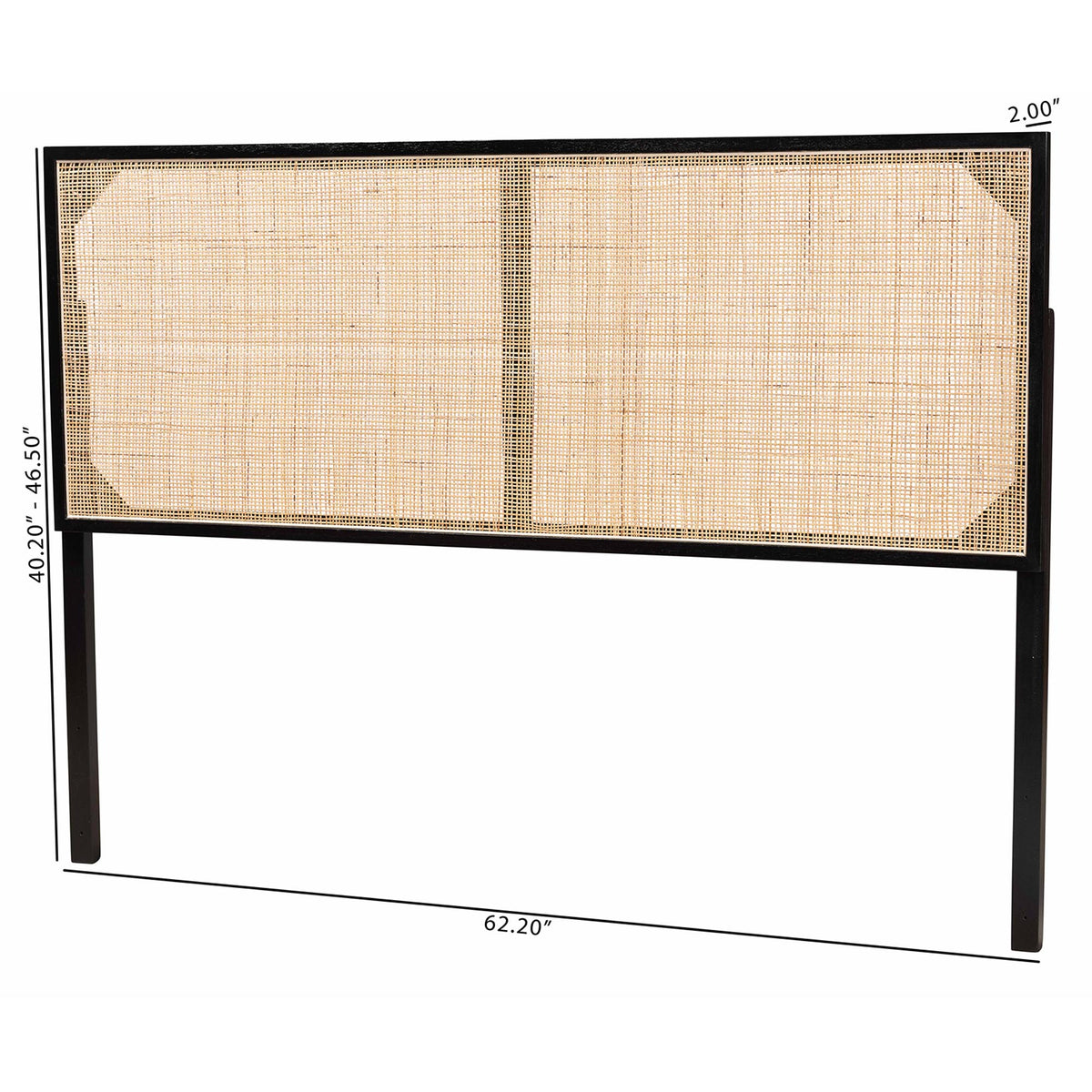 Aurelia Modern Bohemian Black Finished Bayur Wood and Natural Rattan Queen Size Headboard