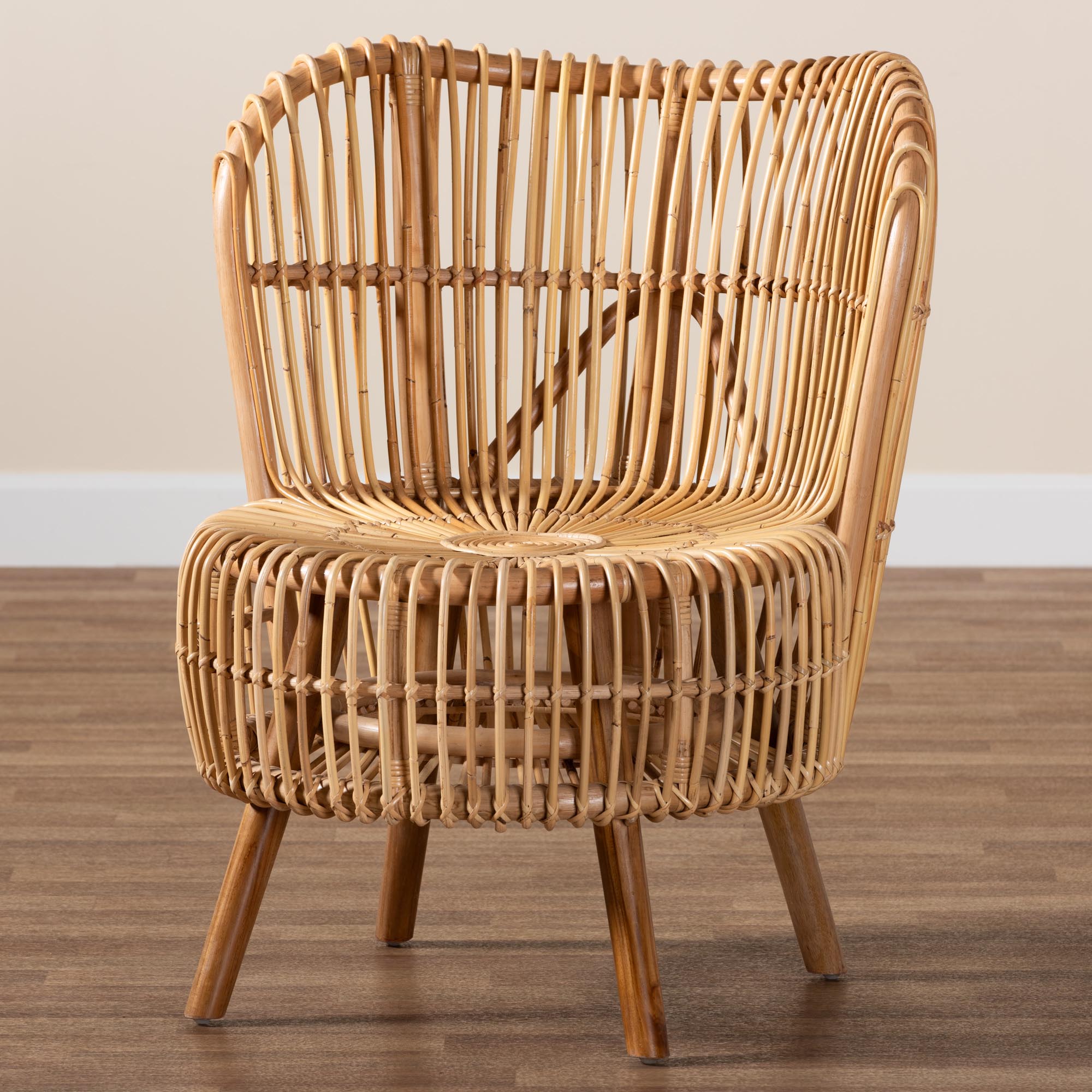 bali & pari Nagoya Modern Bohemian Natural Rattan Wide Seat Lounge Chair