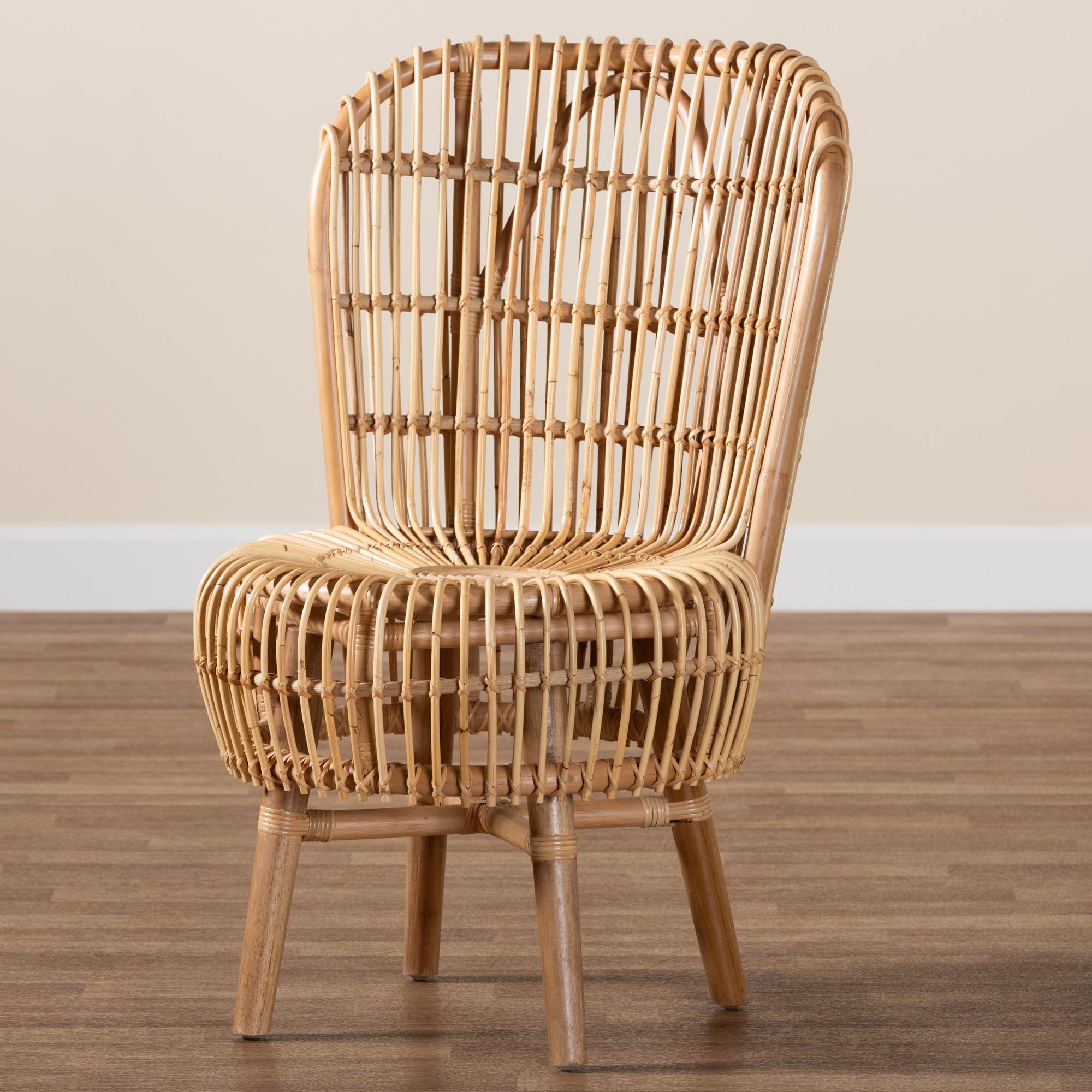 bali & pari Nagoya Modern Bohemian Natural Rattan Tall Lounge Chair