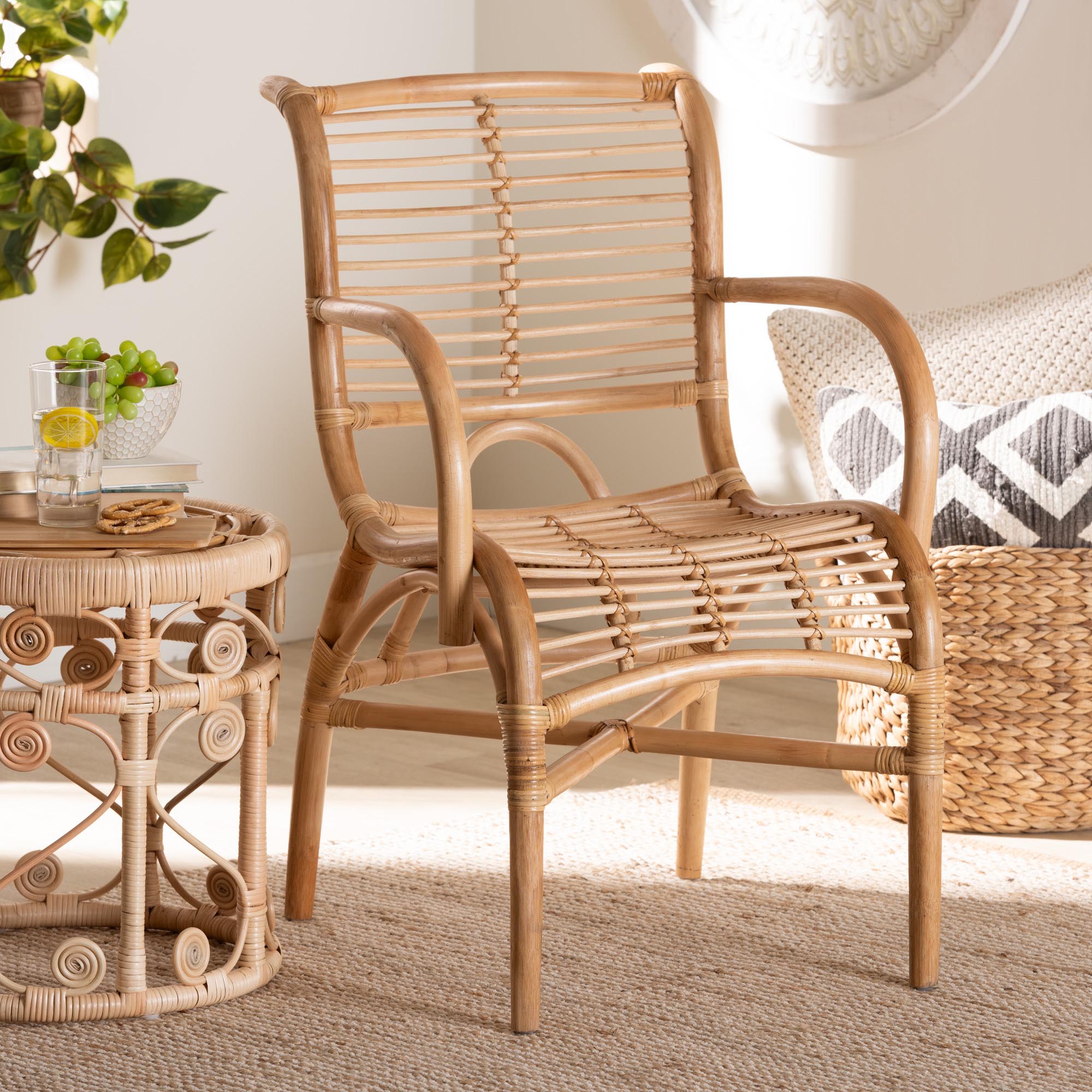 bali & pari Seminyak Modern Bohemian Natural Rattan Lounge Chair