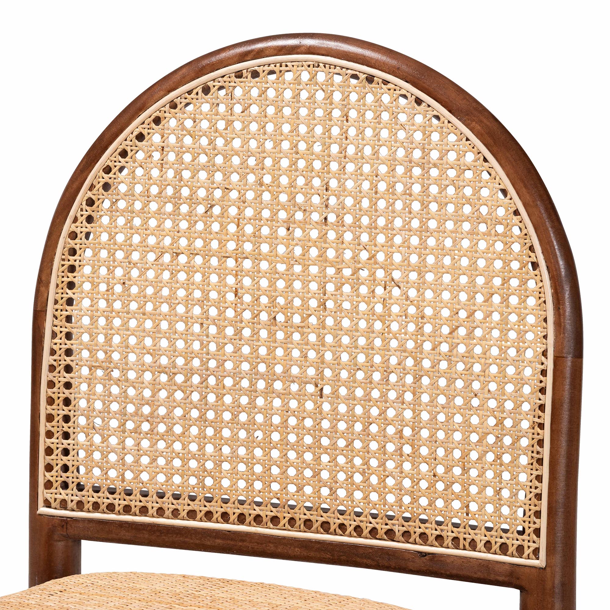 Maryland Modern Bohemian Natural Rattan and Acacia Wood 2-Piece Dining Chair Set