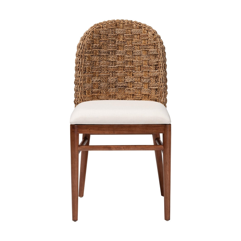 Denver Modern Bohemian Walnut Brown Finished Acacia Wood and Seagrass Dining Chair