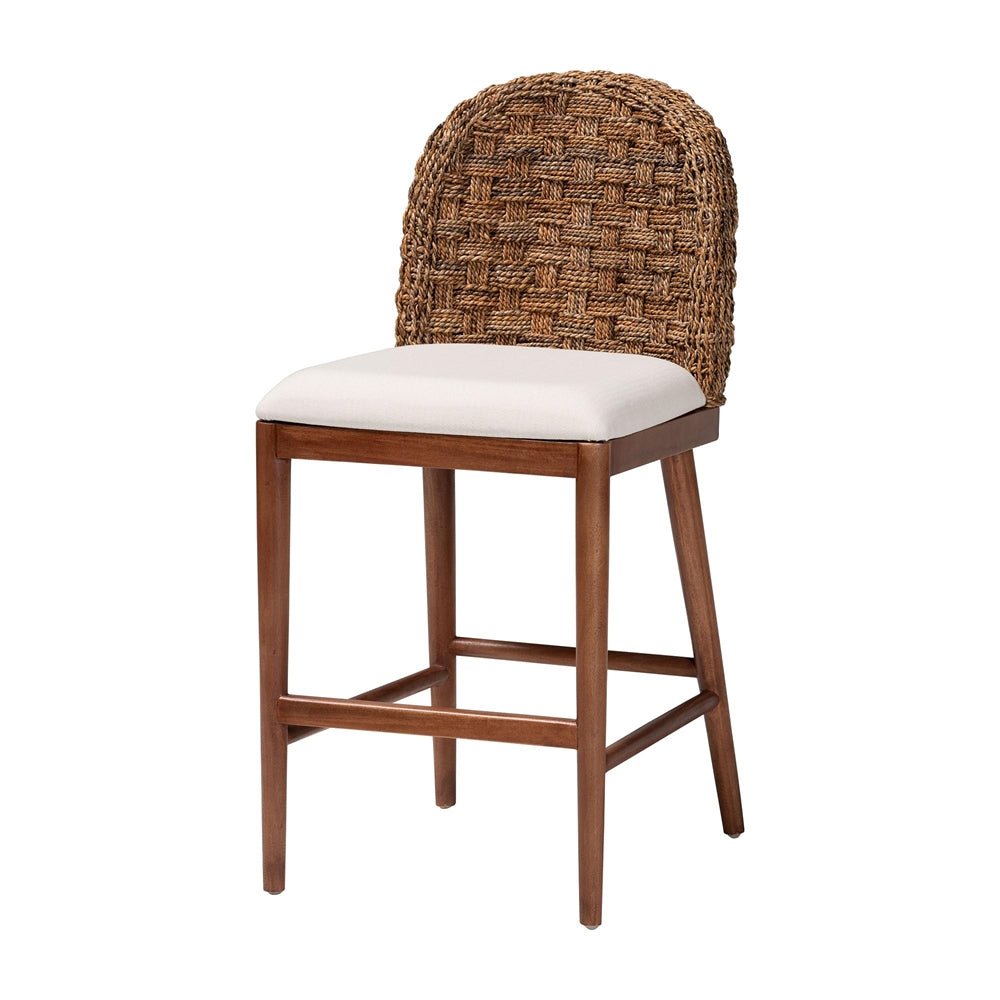 Denver Modern Bohemian Walnut Brown Finished Acacia Wood and Seagrass Counter Stool