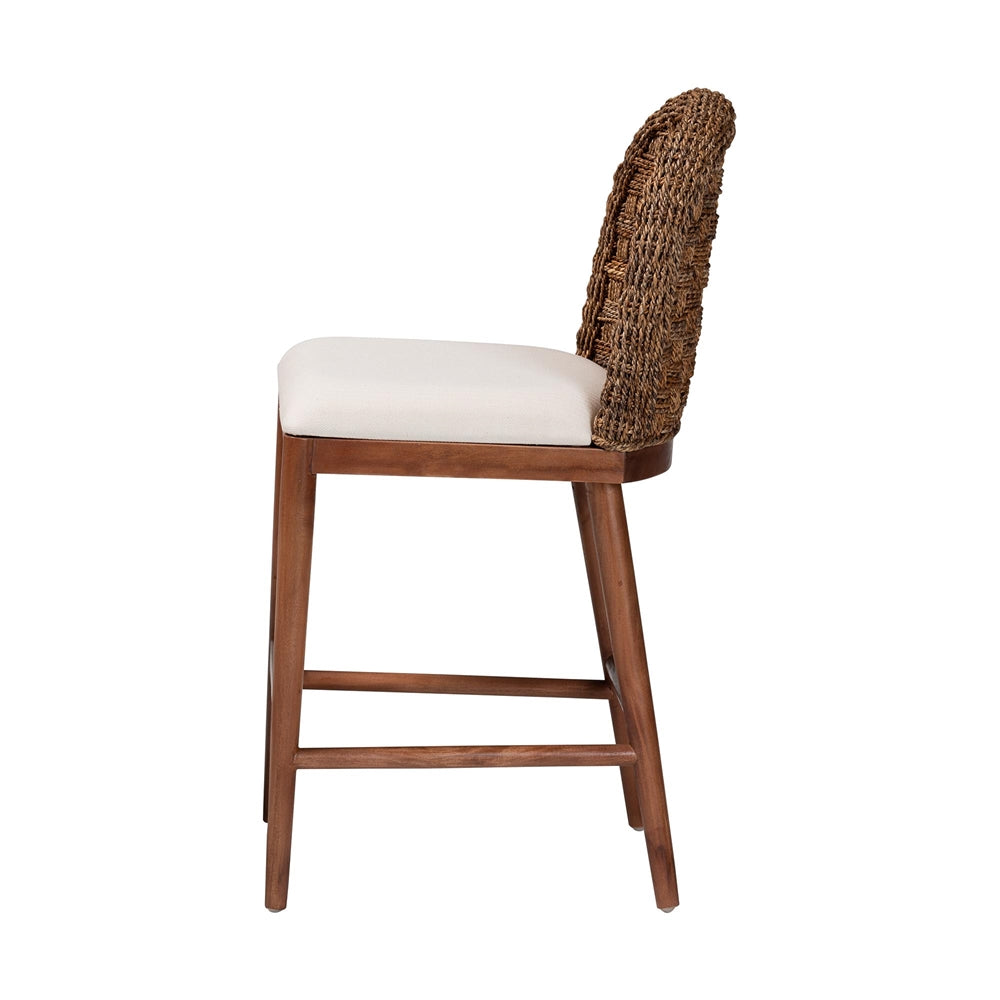 Denver Modern Bohemian Walnut Brown Finished Acacia Wood and Seagrass Counter Stool