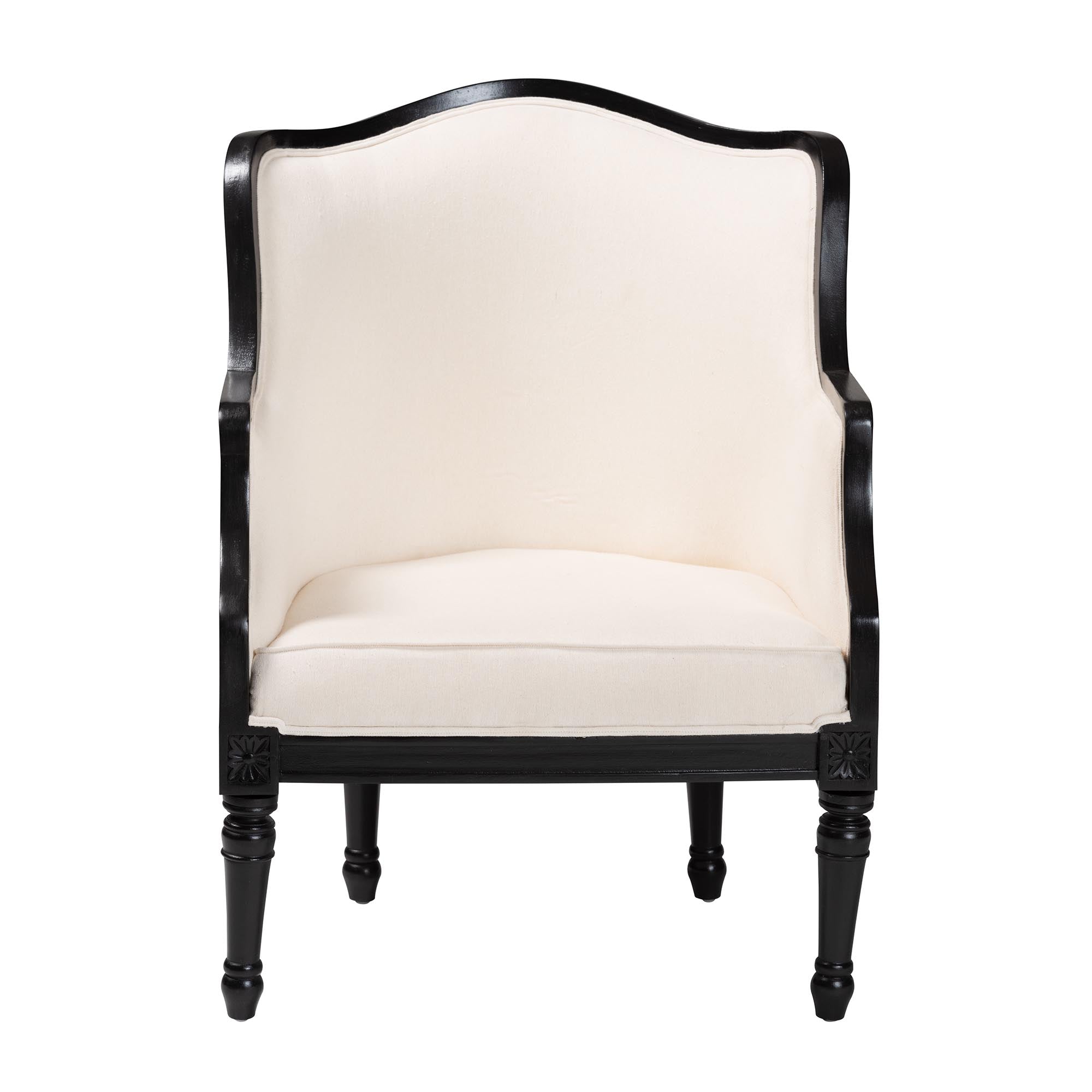 Elizette Traditional French Beige Fabric and Black Finished Wood Accent Chair