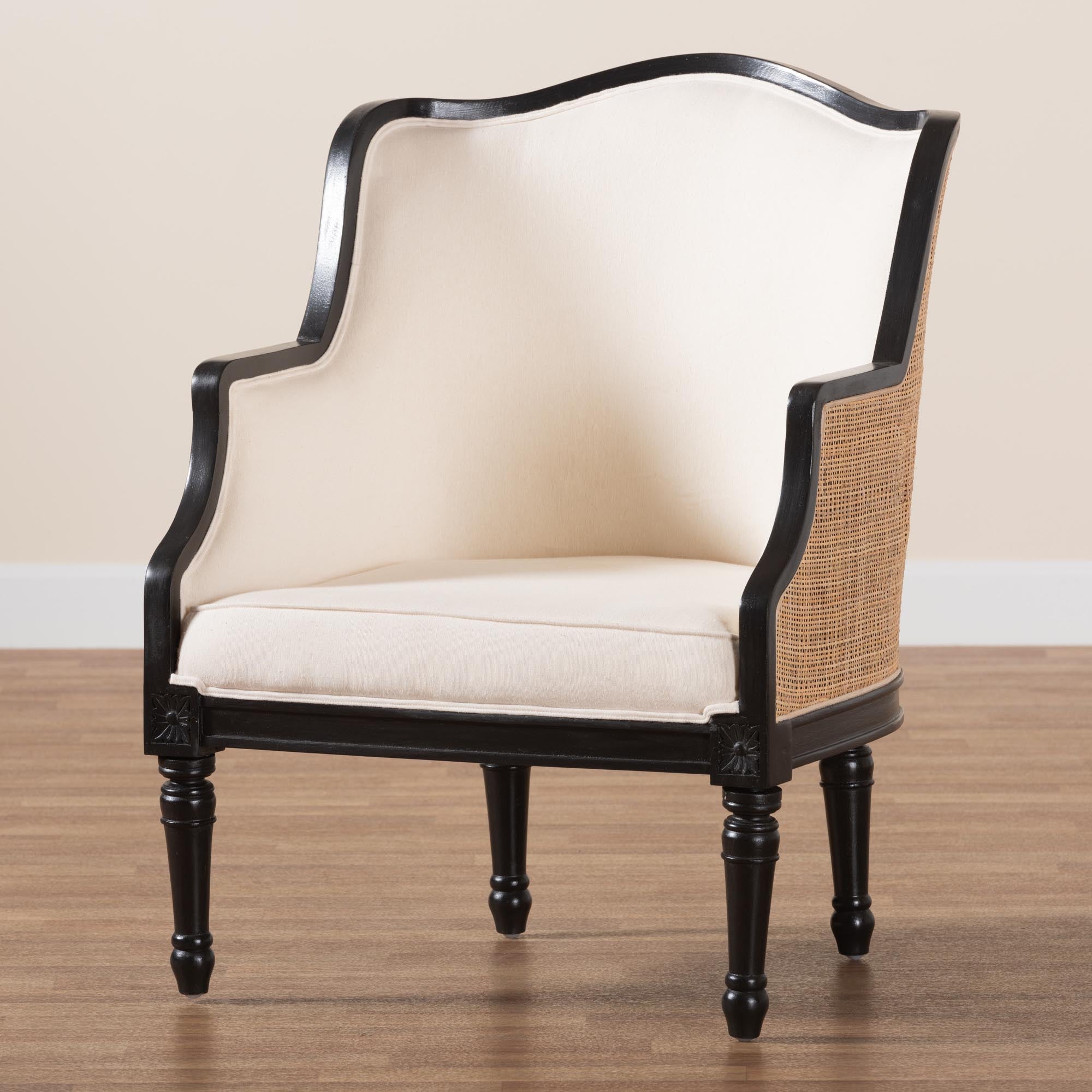 Elizette Traditional French Beige Fabric and Black Finished Wood Accent Chair