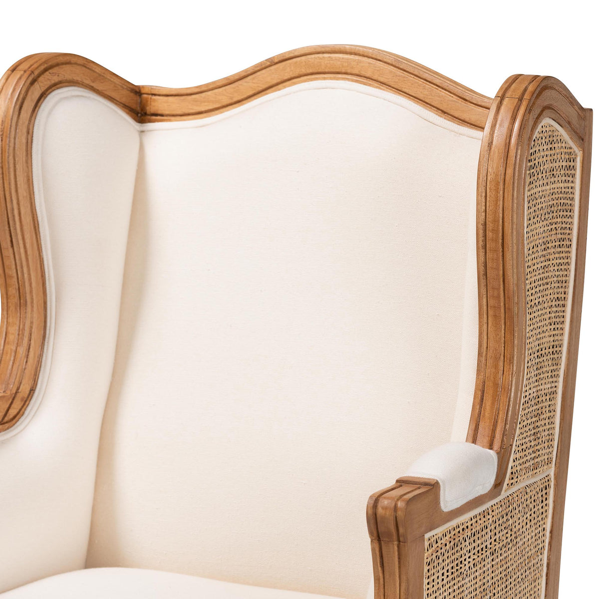 bali & pari Rachana Traditional French Beige Fabric and Honey Oak Finished Wood Accent Chair