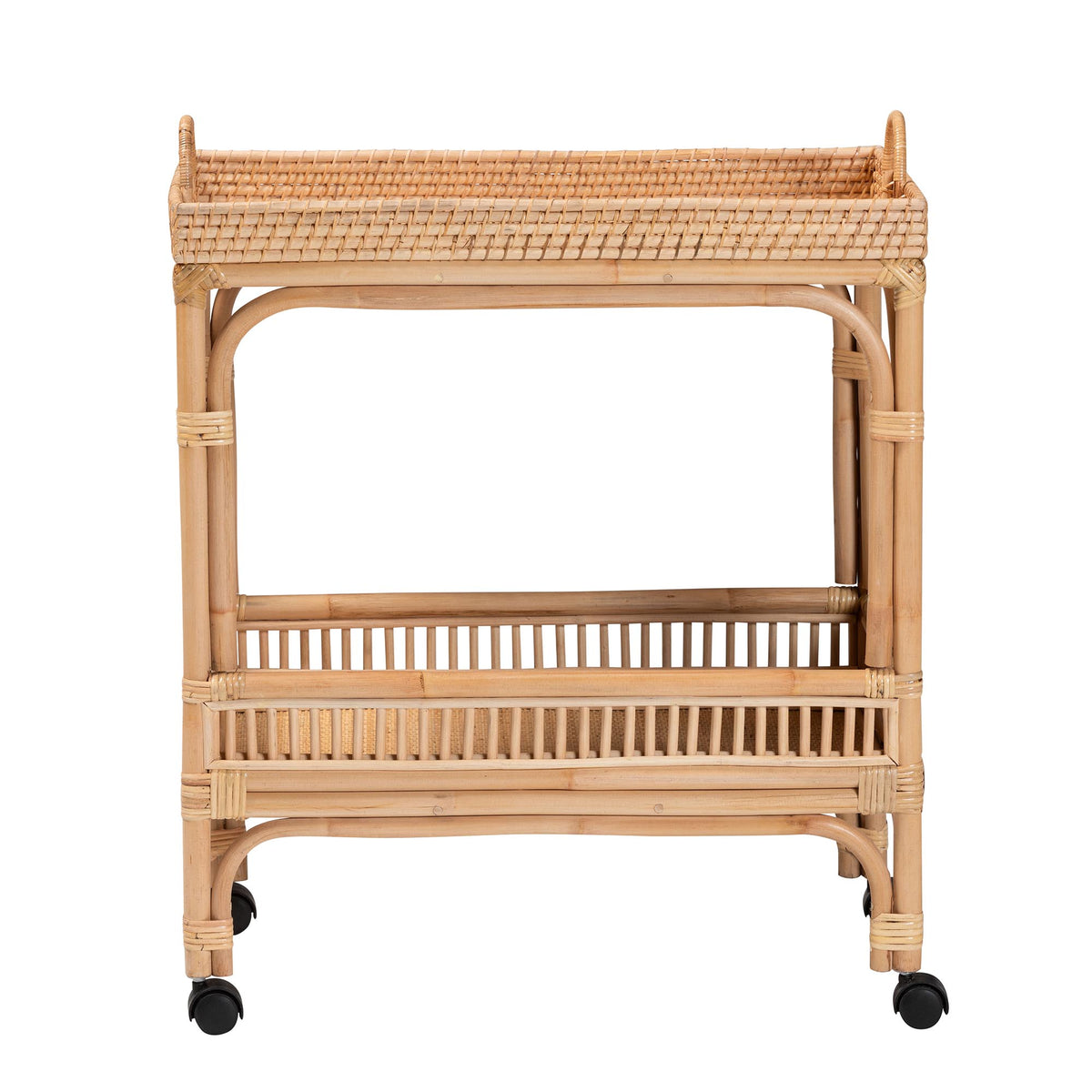 Lombok Modern Bohemian Natural Brown Rattan Wine Cart