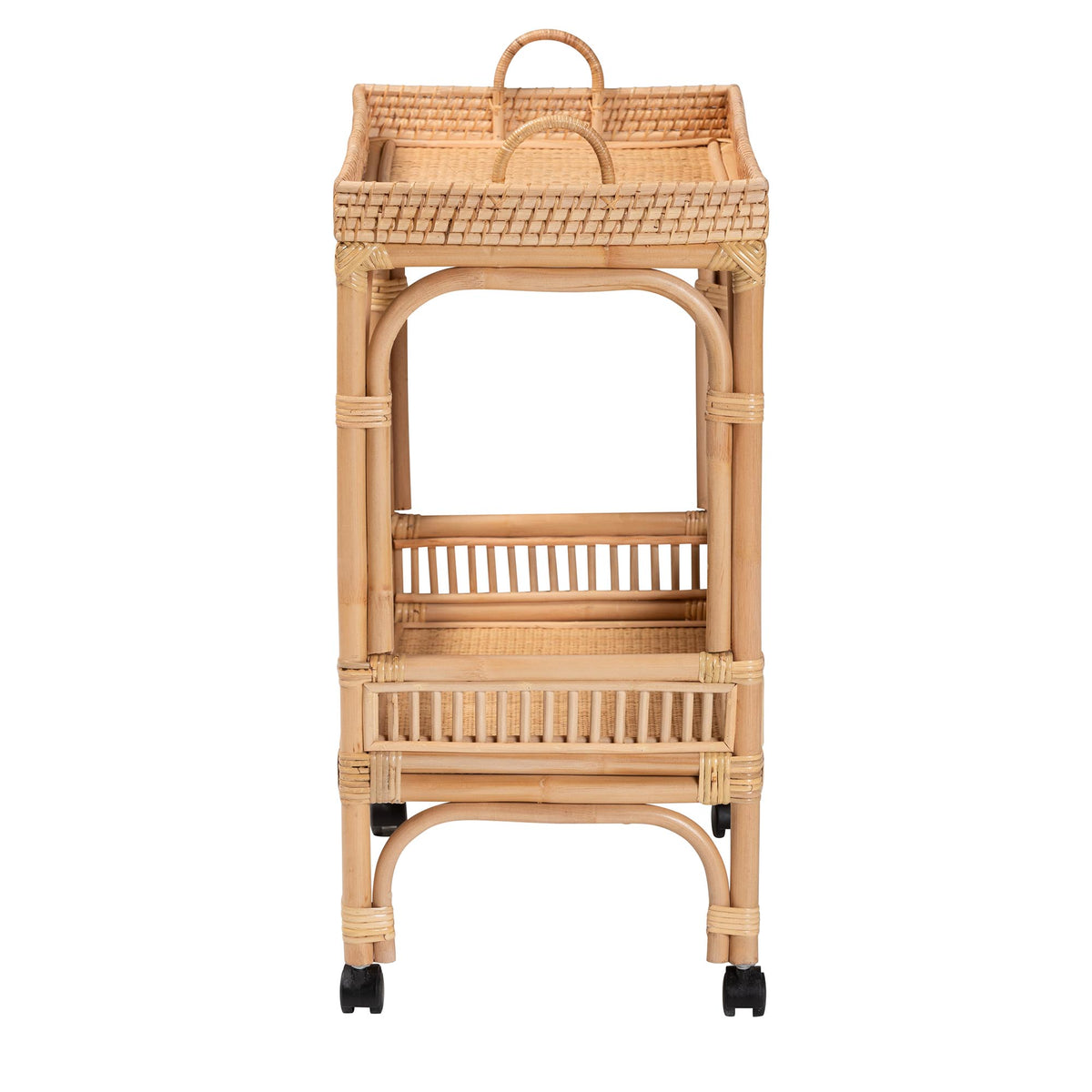 Lombok Modern Bohemian Natural Brown Rattan Wine Cart