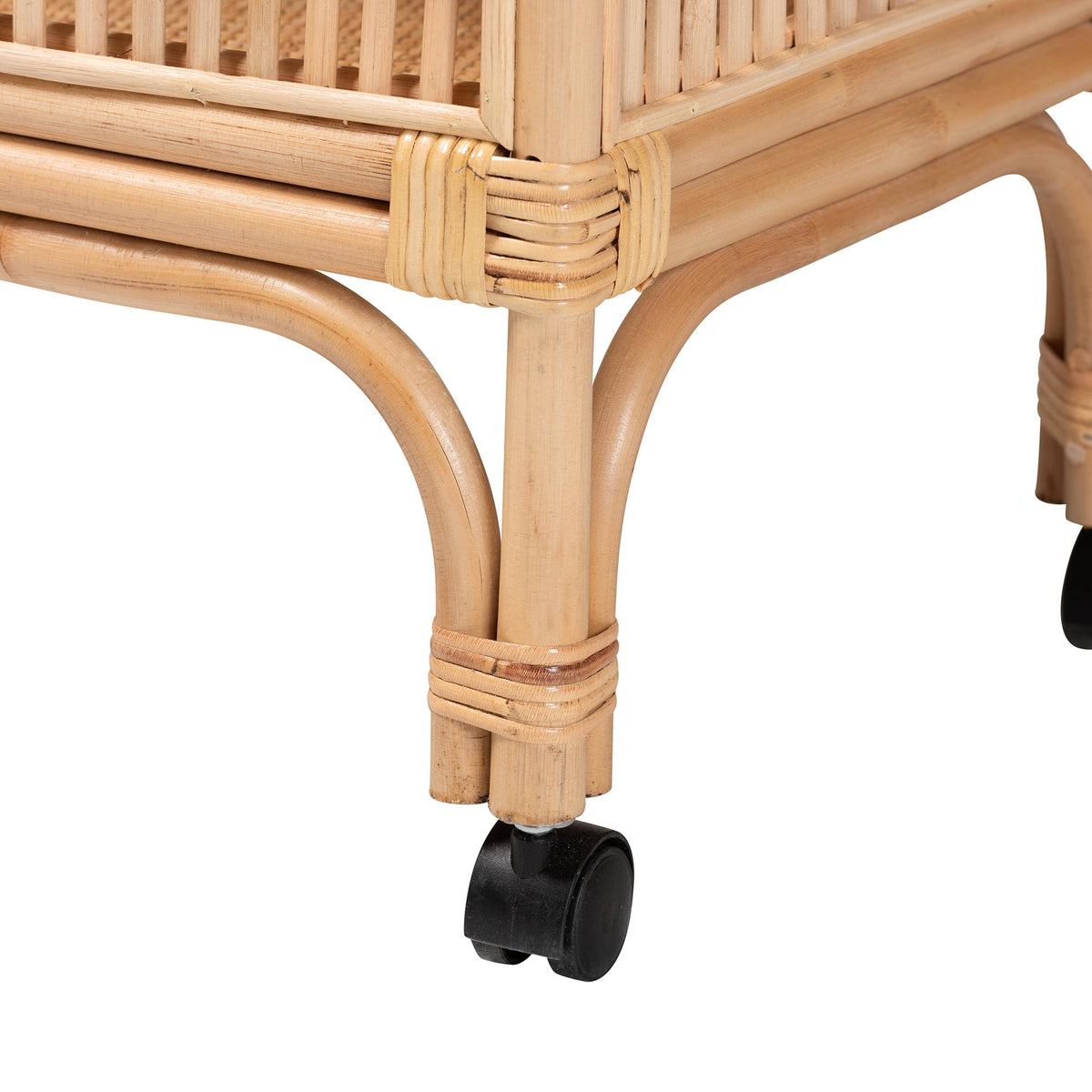 Lombok Modern Bohemian Natural Brown Rattan Wine Cart
