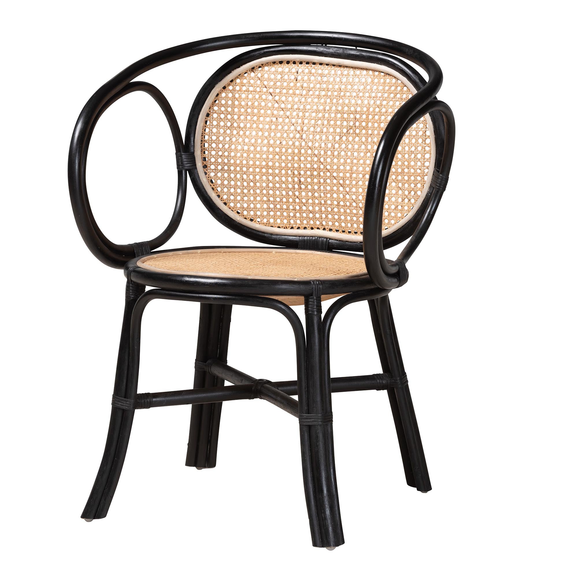 bali & pari Palesa Modern Bohemian Two-Tone Black and Natural Brown Rattan Dining Chair