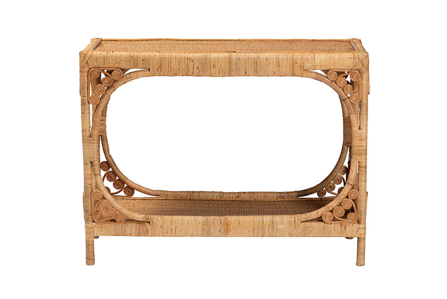 bali & pari Ramona Modern Bohemian Light Honey Rattan Console Table