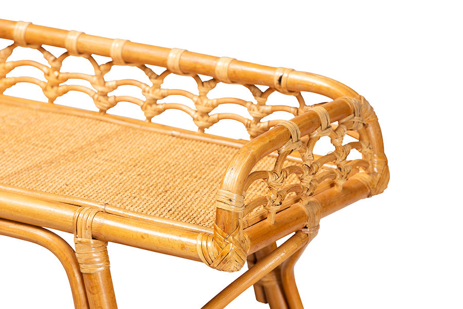 Nayana Modern Bohemian Natural Rattan 2-Tier Console Table