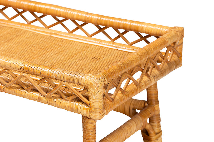 Savitri Modern Bohemian Natural Rattan 2-Tier Console Table