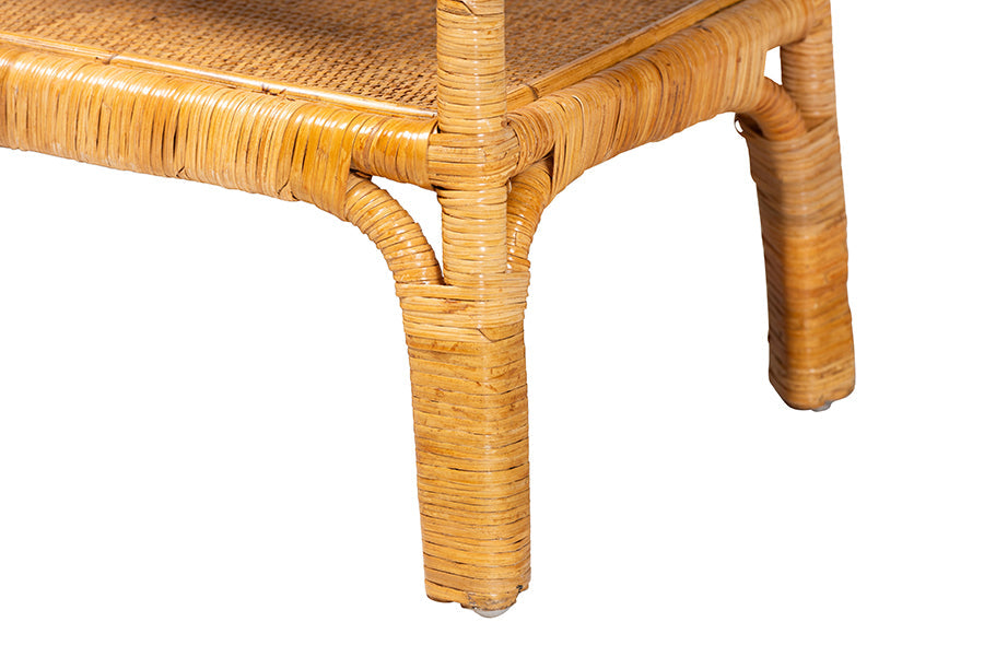 Savitri Modern Bohemian Natural Rattan 2-Tier Console Table