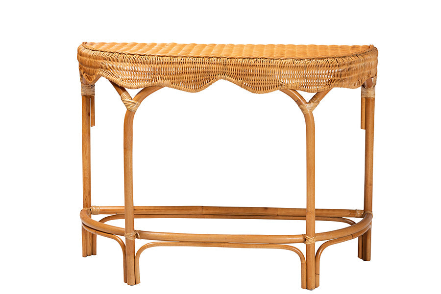 Wakana Modern Bohemian Natural Brown Rattan Console Table