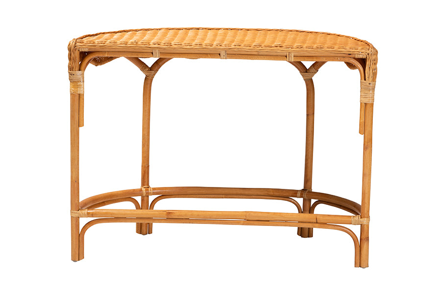 Wakana Modern Bohemian Natural Brown Rattan Console Table