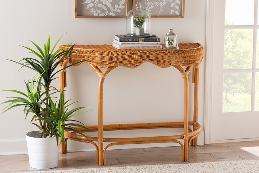 Wakana Modern Bohemian Natural Brown Rattan Console Table