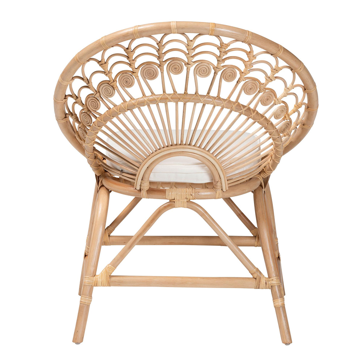 bali & pari Abriella Modern Bohemian Natural Brown Rattan Peacock Accent Chair