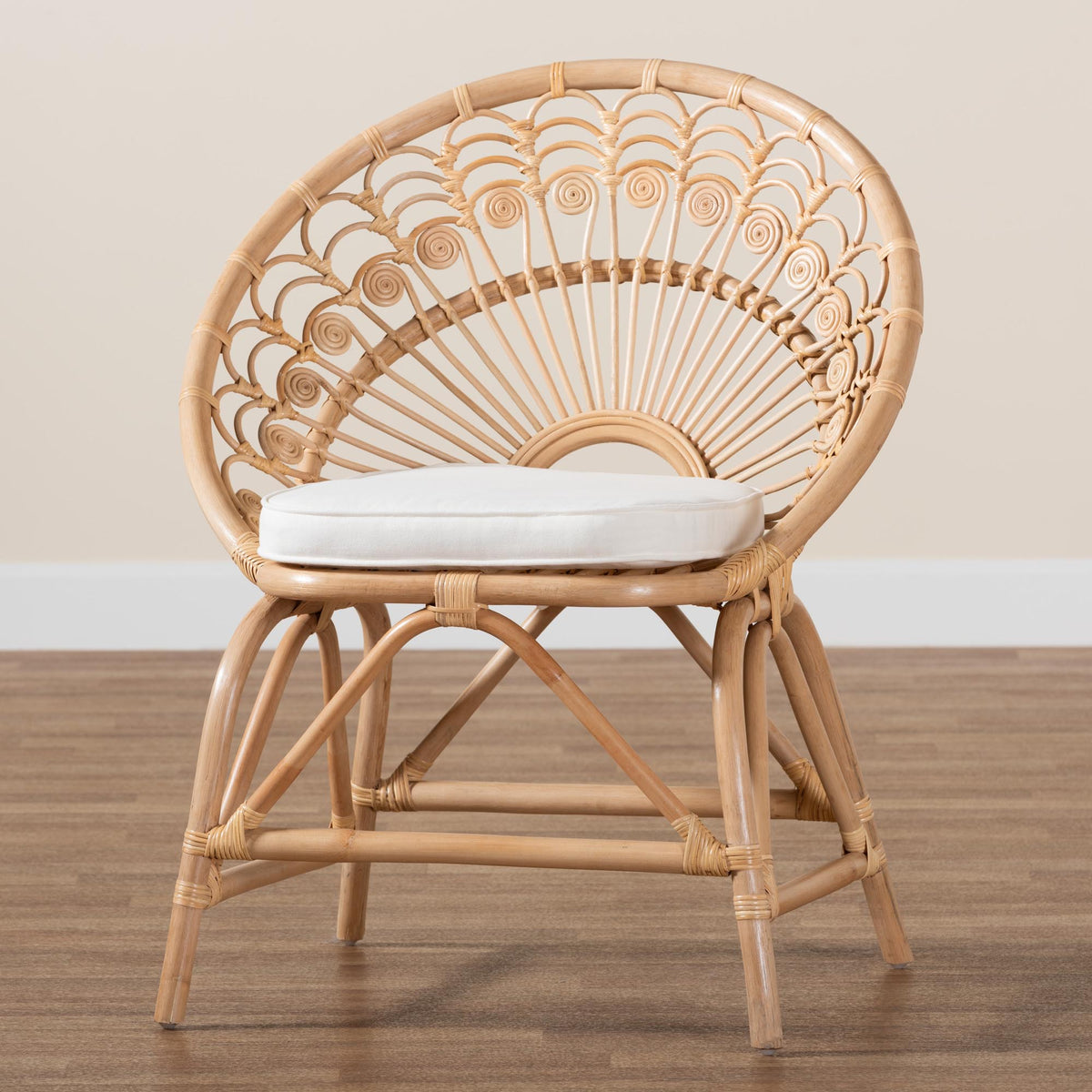 bali & pari Abriella Modern Bohemian Natural Brown Rattan Peacock Accent Chair