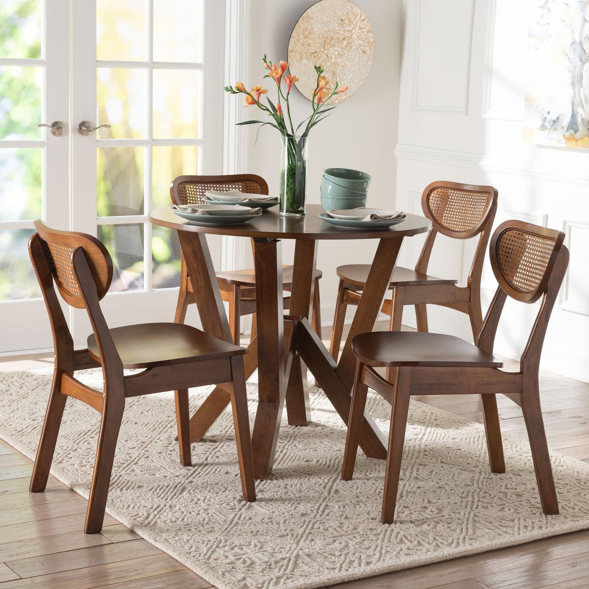 Crystal 5-Piece Dining Set - Mid-Century Modern Round Table and Chair Set for Dining Room, Kitchen, Apartment